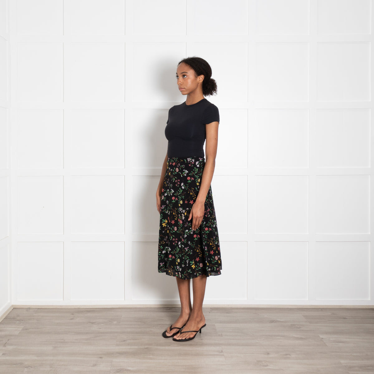 Altuzarra Black Multicolour Floral Print A-Line Skirt