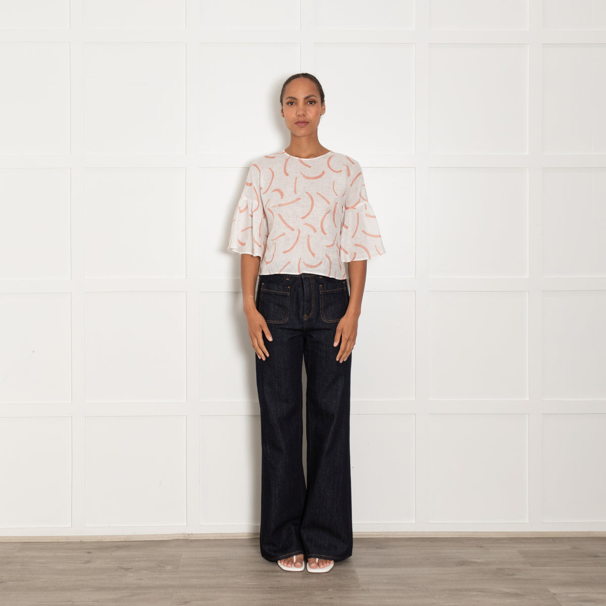 The Fold White Rust Print Linen Top