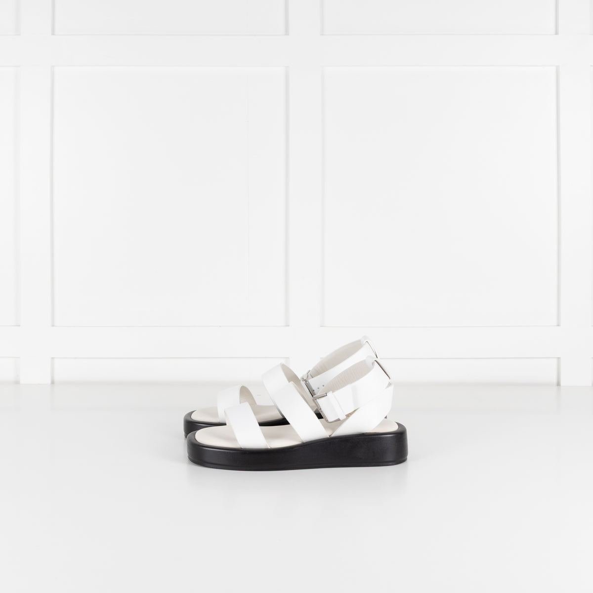 BOSS White Leather Ankle Strap Sandal