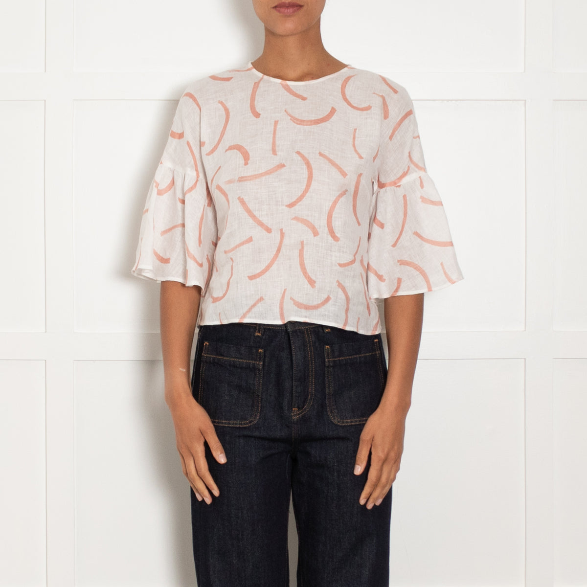 The Fold White Rust Print Linen Top