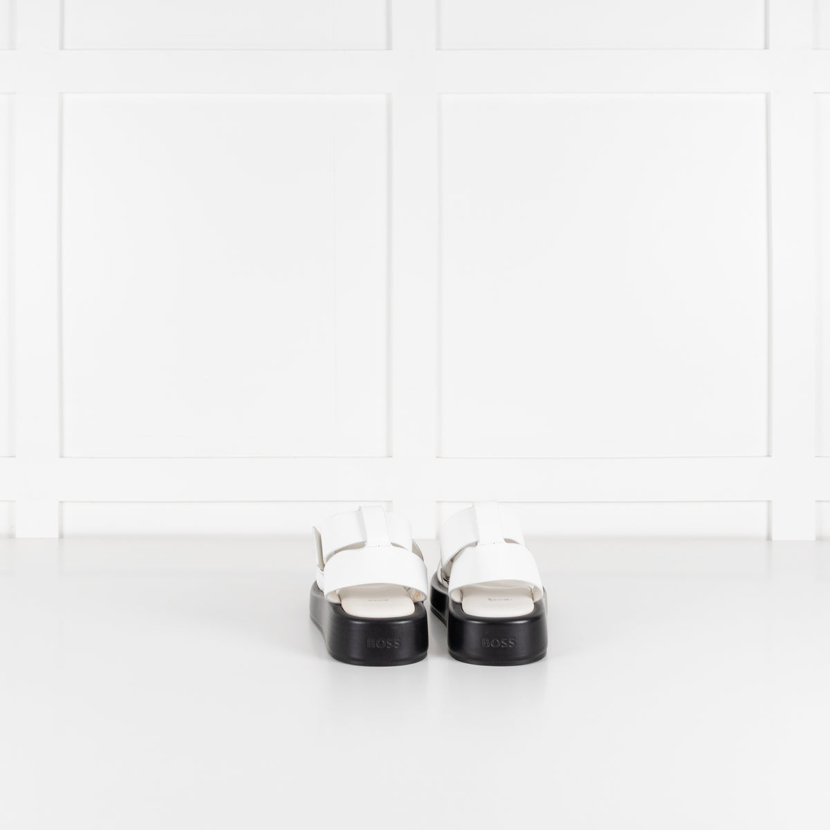 BOSS White Leather Ankle Strap Sandal