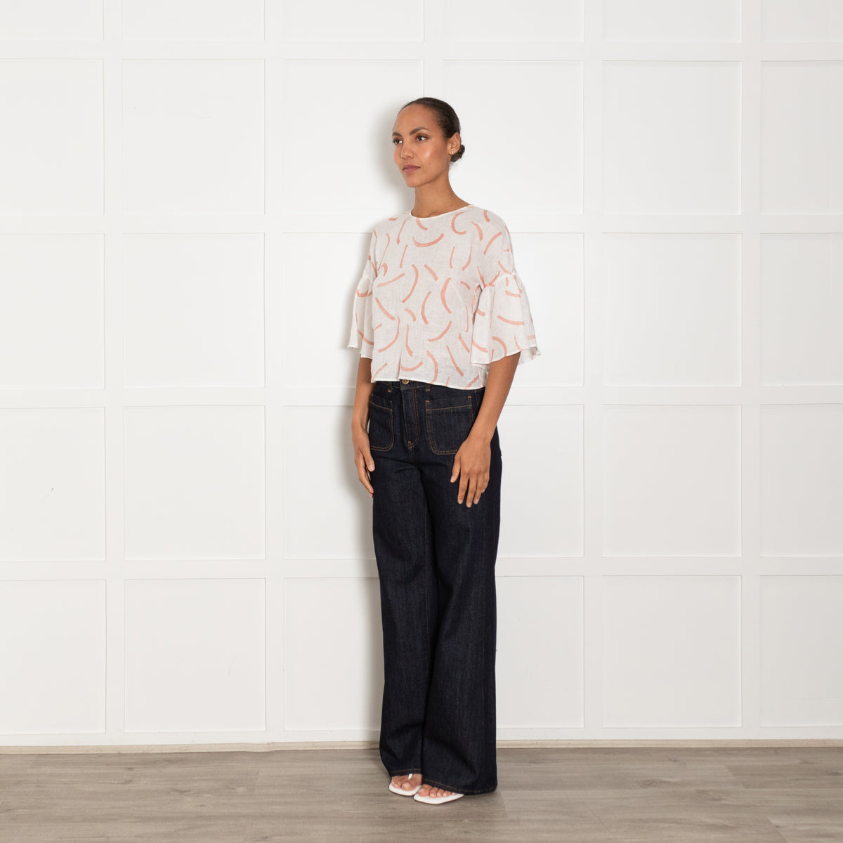The Fold White Rust Print Linen Top