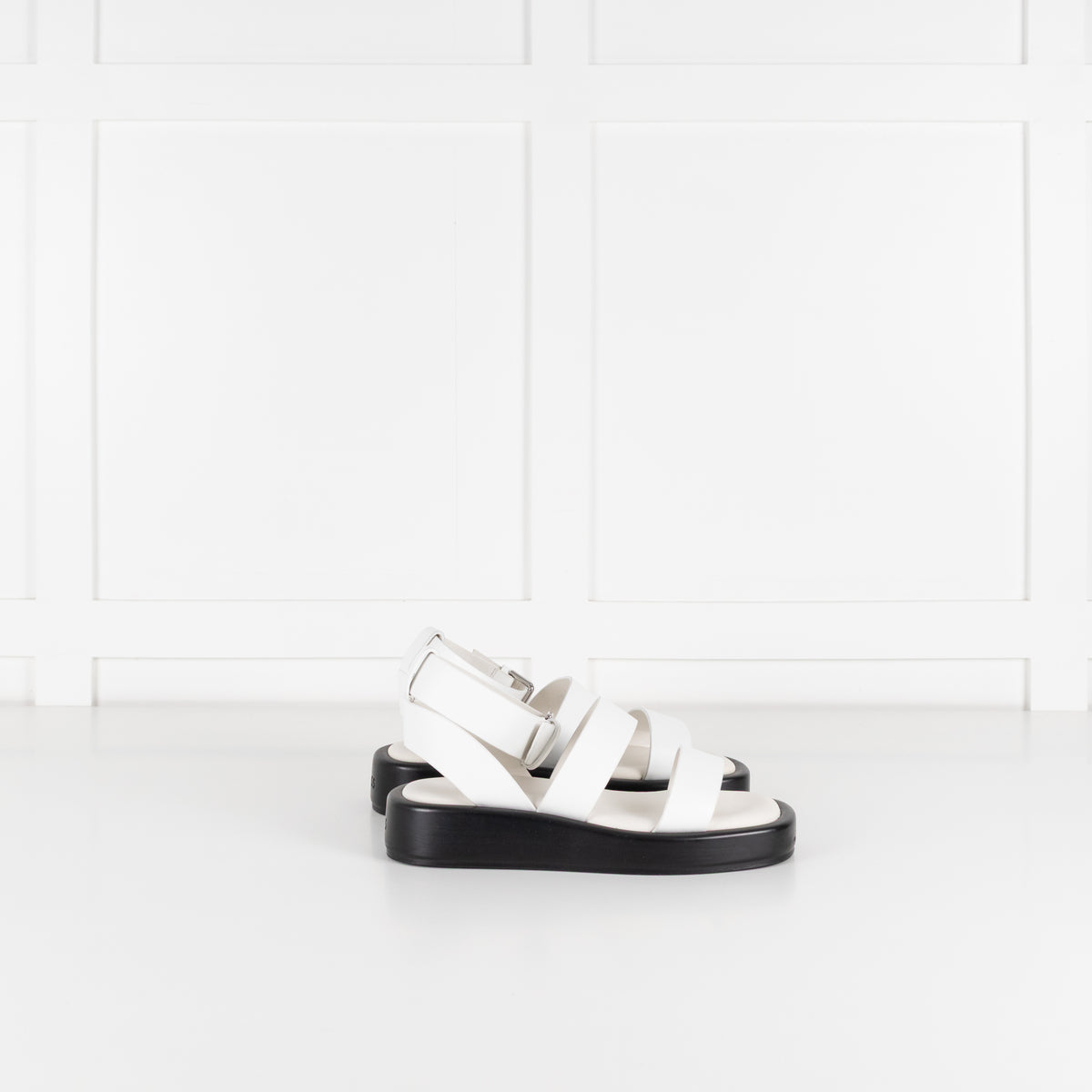 BOSS White Leather Ankle Strap Sandal