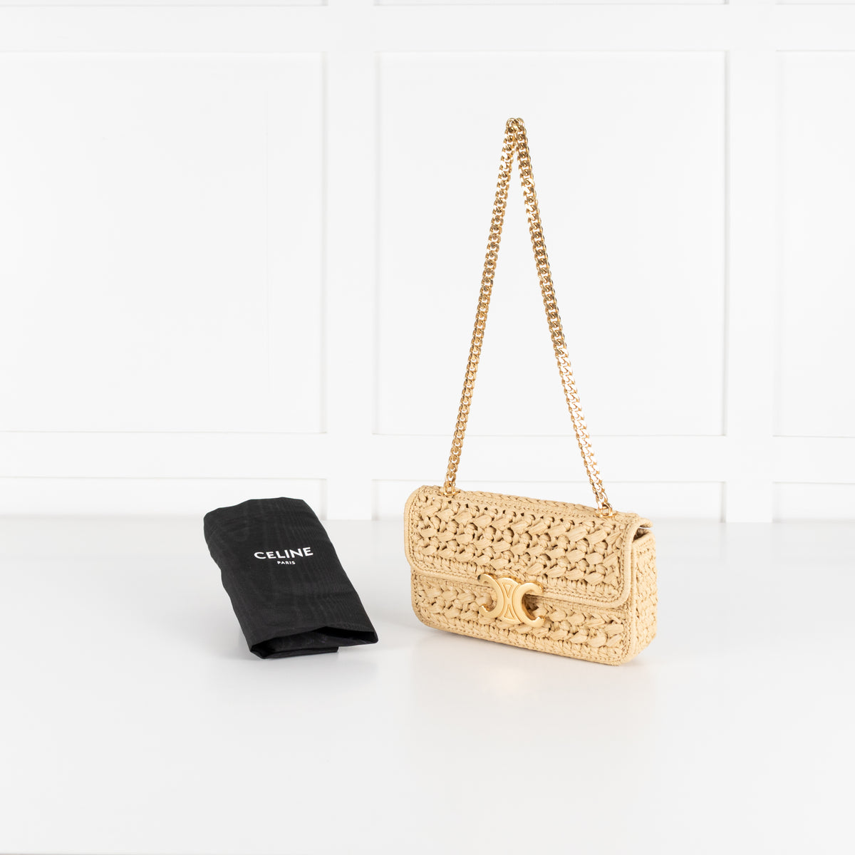 Celine Triomphe Raffia Chain Strap Bag