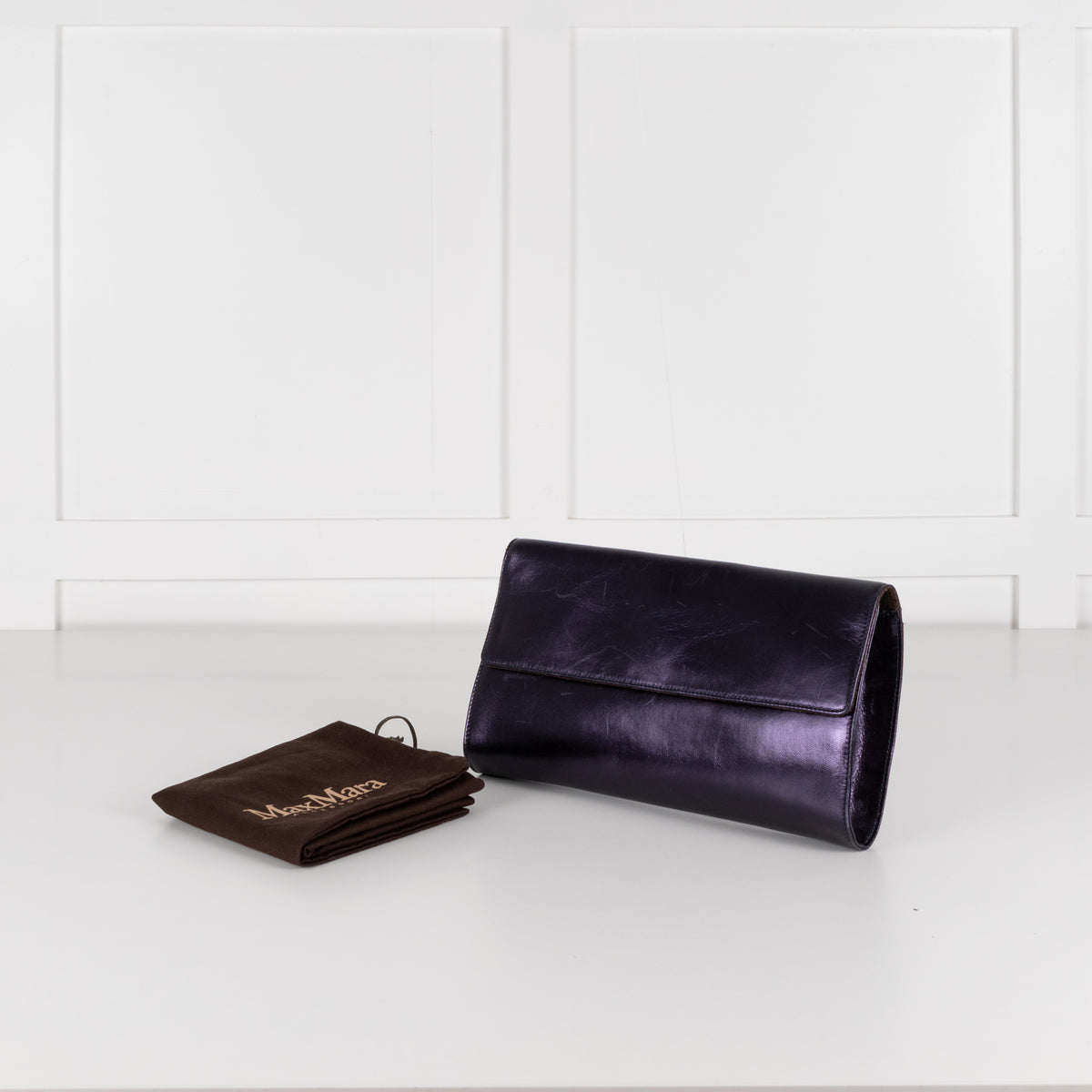 Max Mara Navy Purple Metallic Clutch Bag