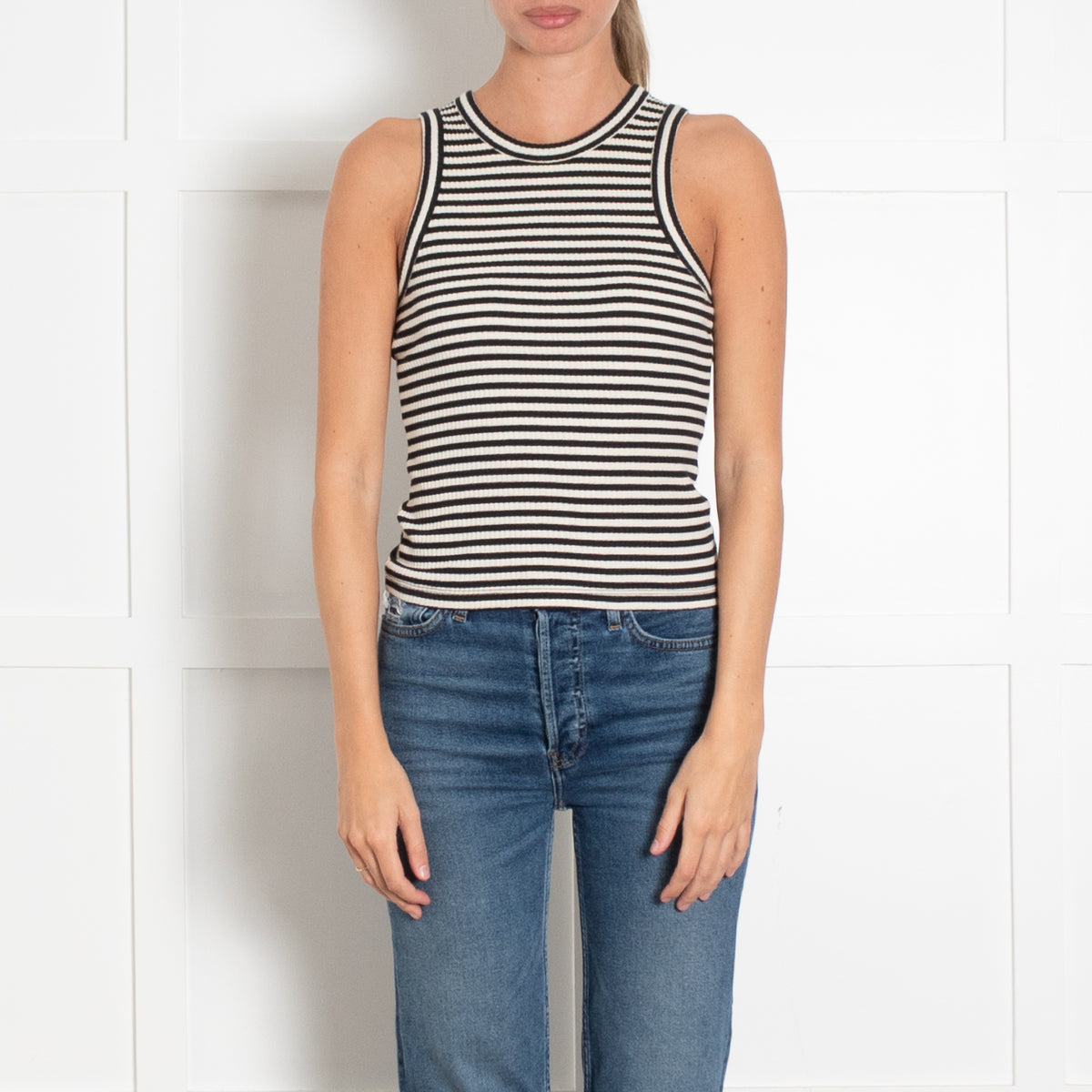 Rails Black and Cream Ribbed Stripe Vest