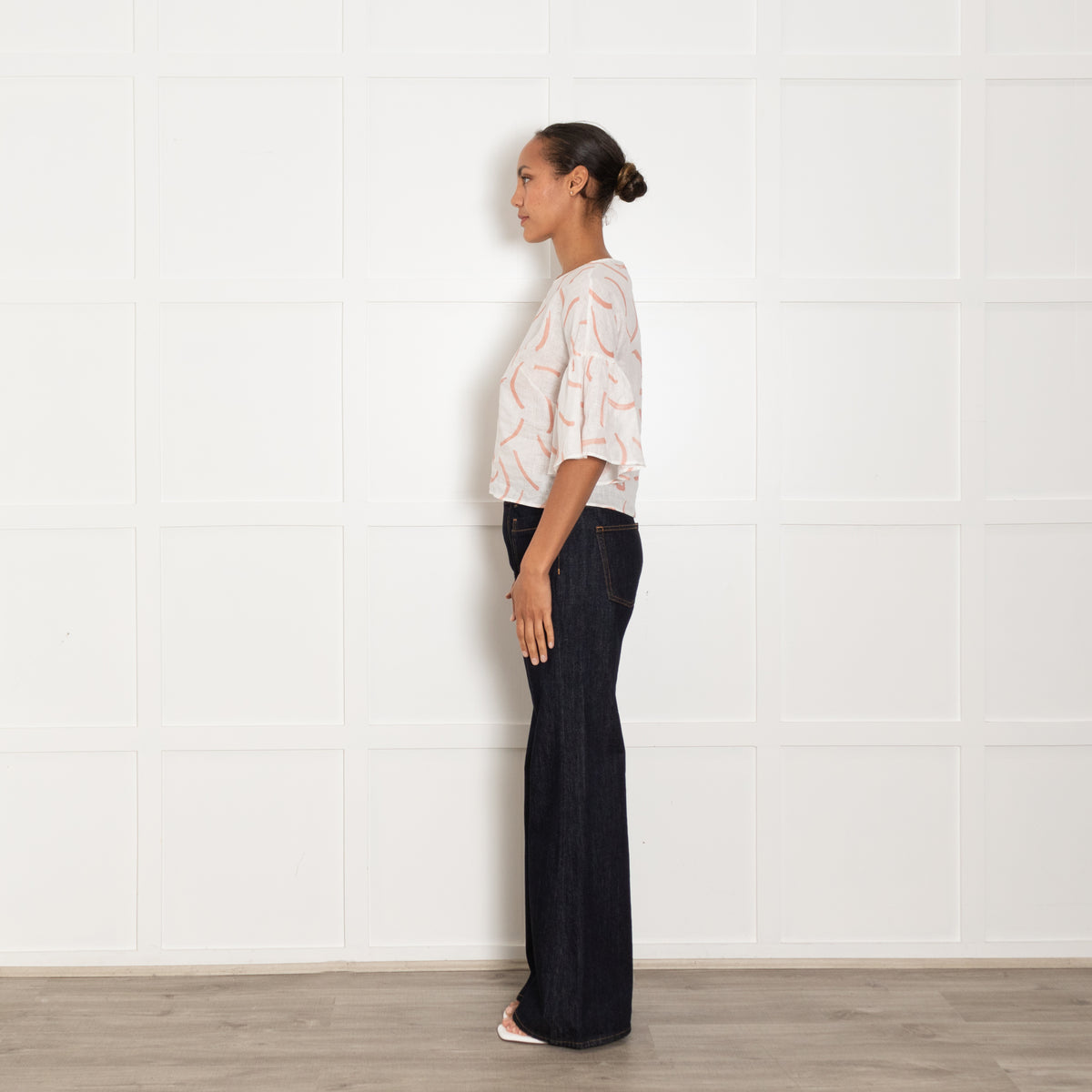 The Fold White Rust Print Linen Top