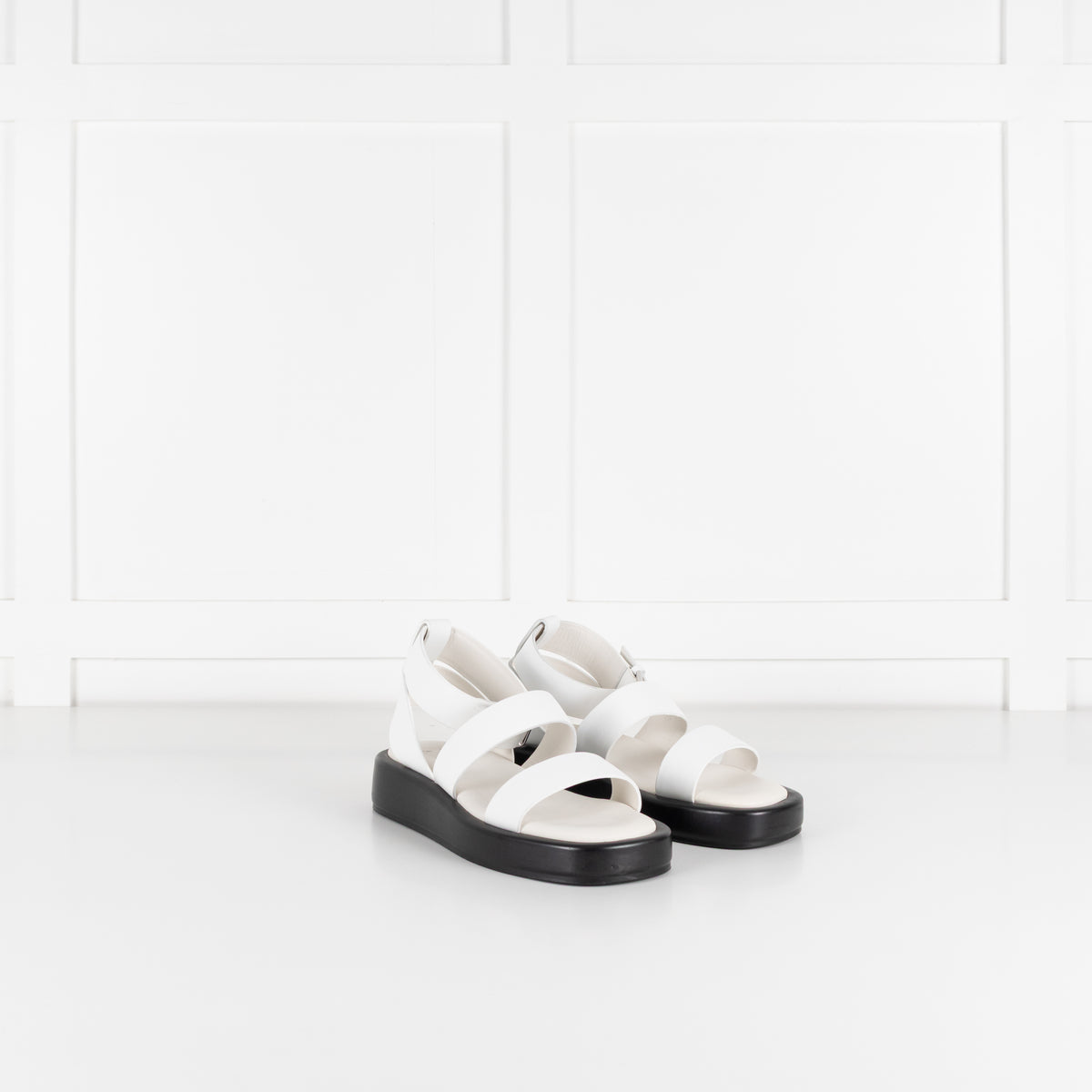 BOSS White Leather Ankle Strap Sandal