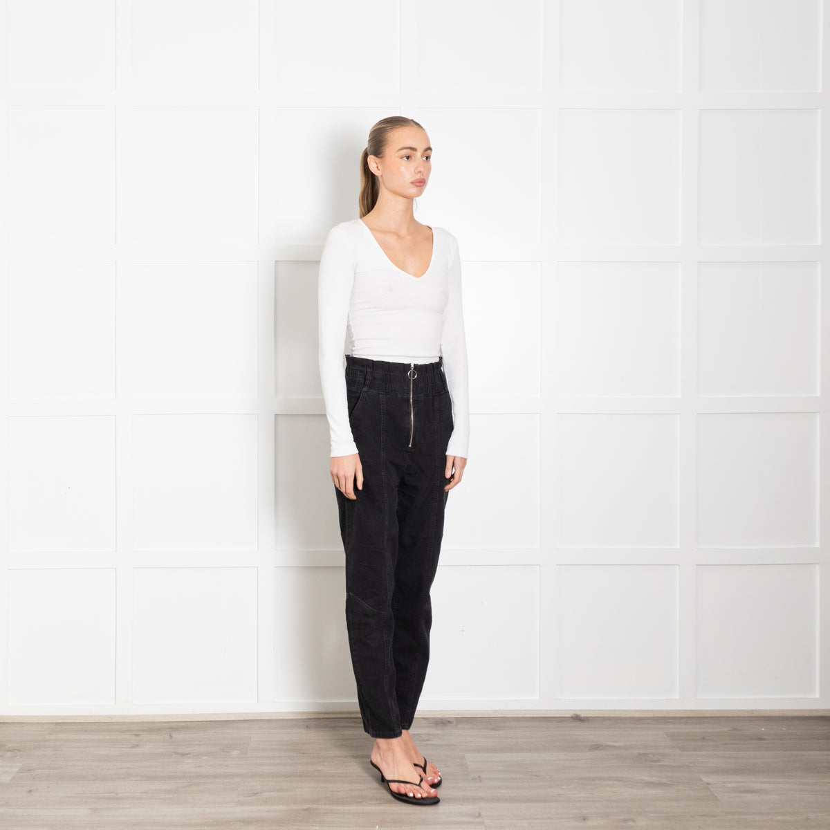 Ba & Sh Black High Waisted Cotton Blend Trousers