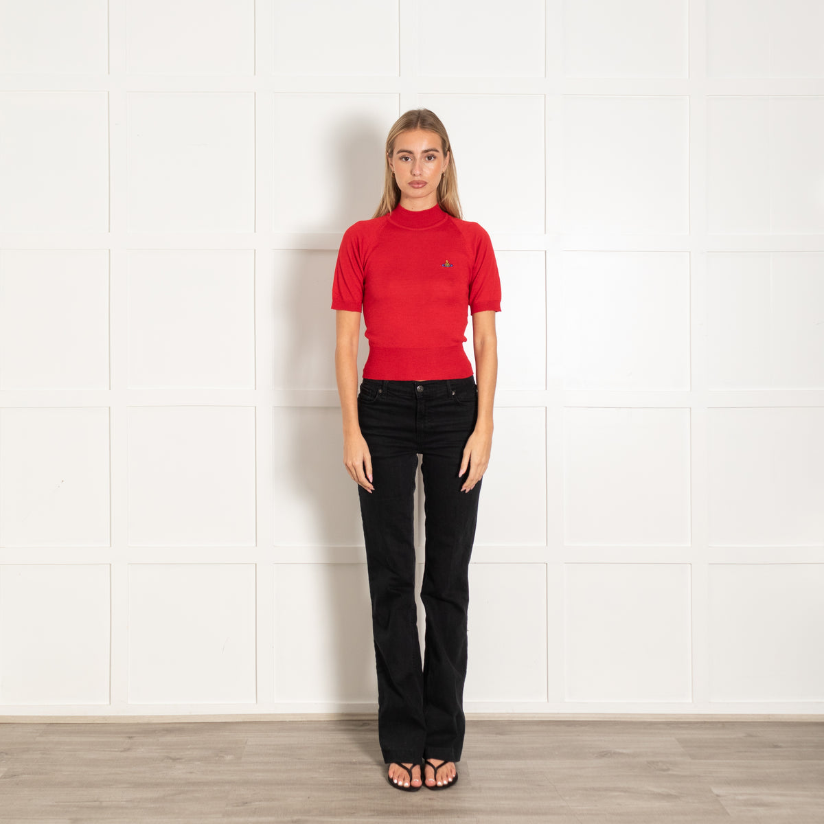 Vivienne Westwood Red Wool Blend Short-Sleeved Turtleneck Sweater