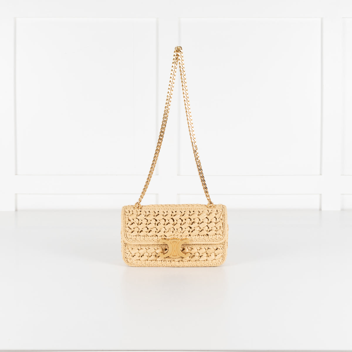 Celine Triomphe Raffia Chain Strap Bag