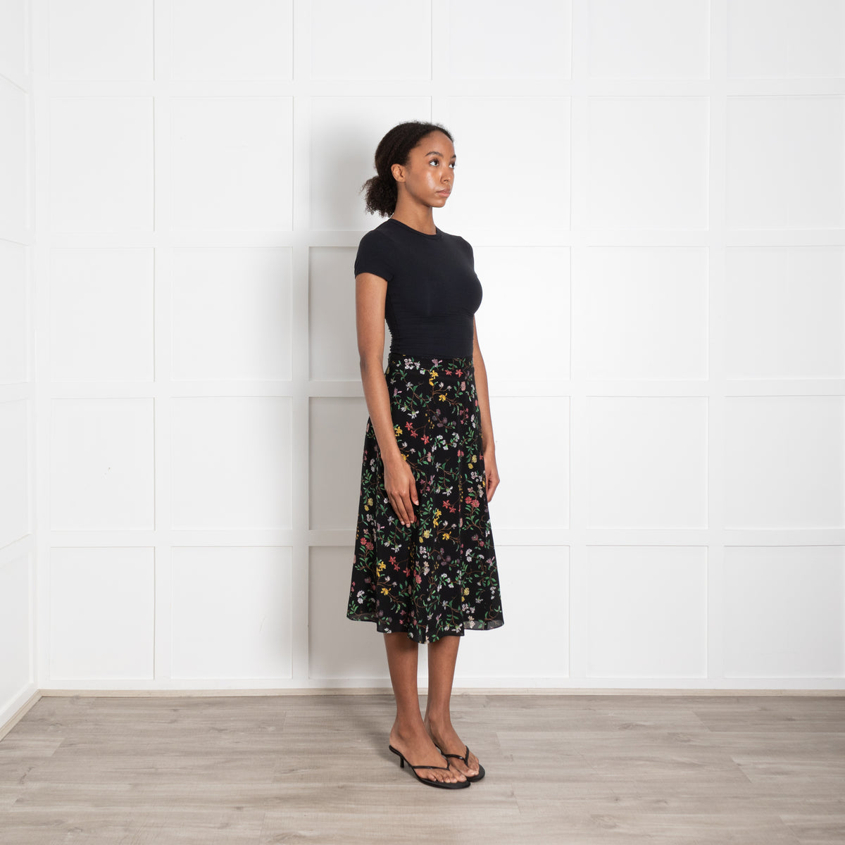 Altuzarra Black Multicolour Floral Print A-Line Skirt