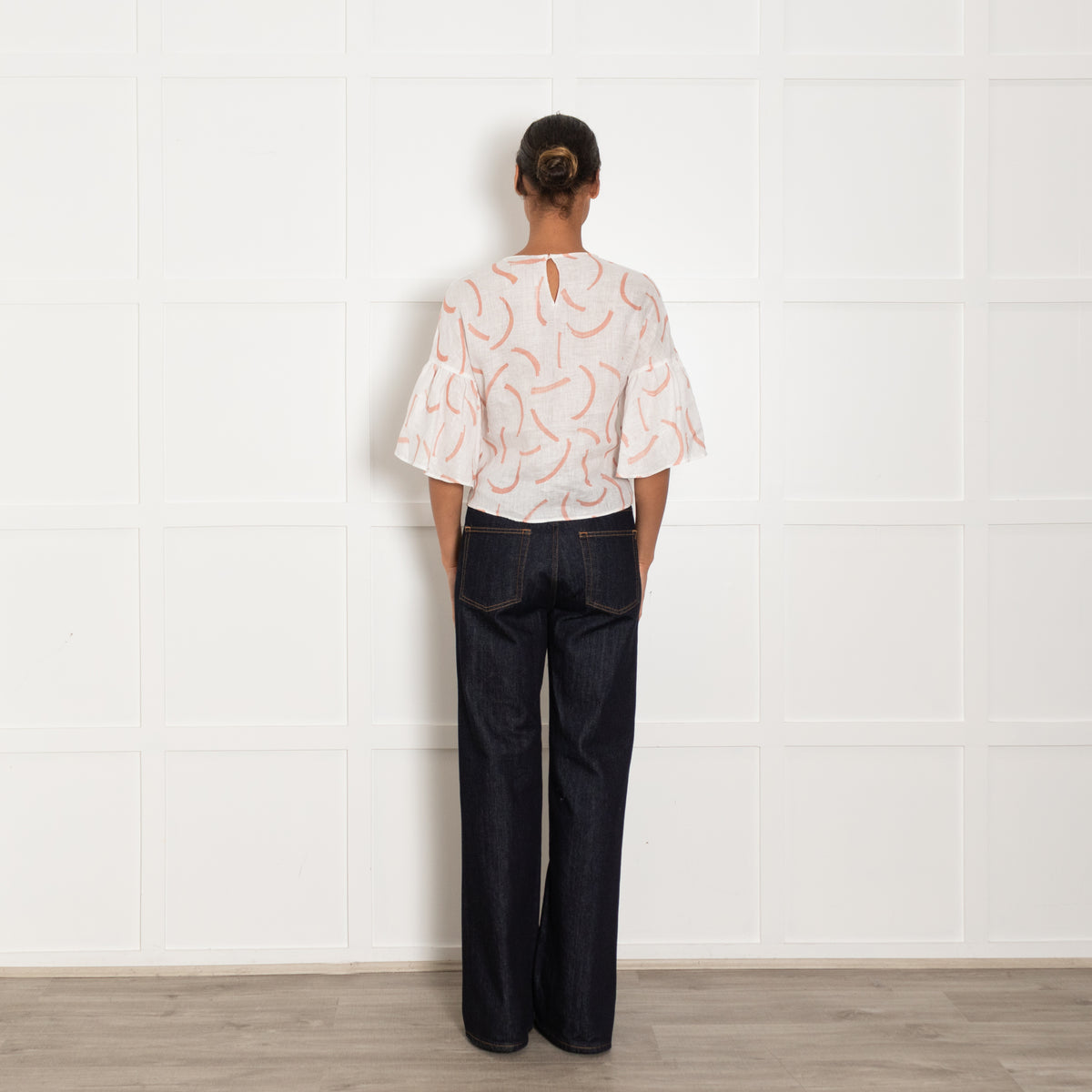 The Fold White Rust Print Linen Top