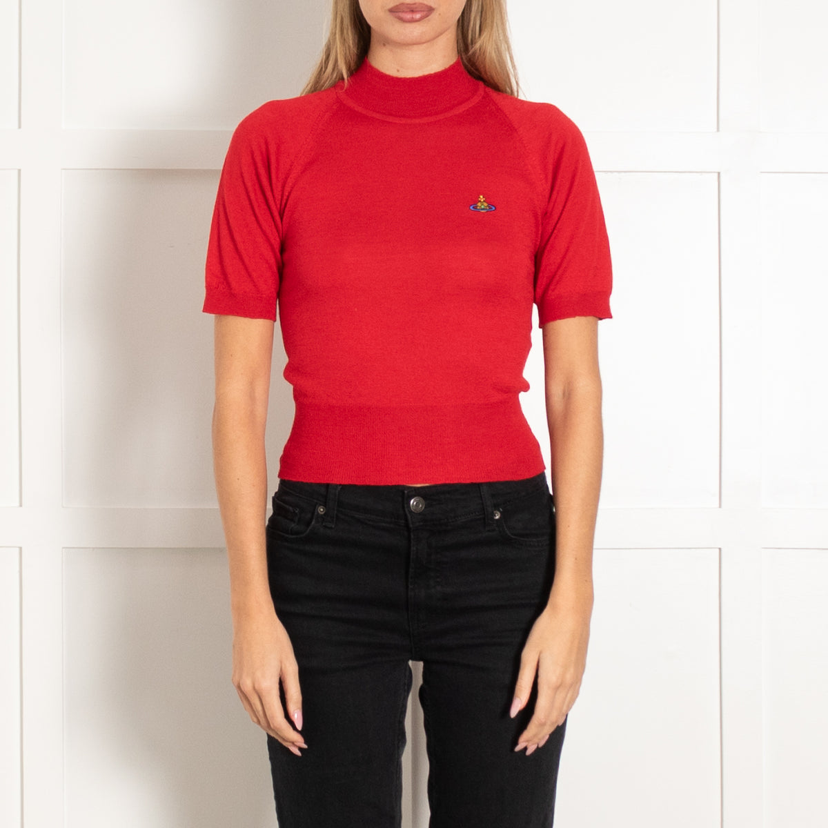 Vivienne Westwood Red Wool Blend Short-Sleeved Turtleneck Sweater