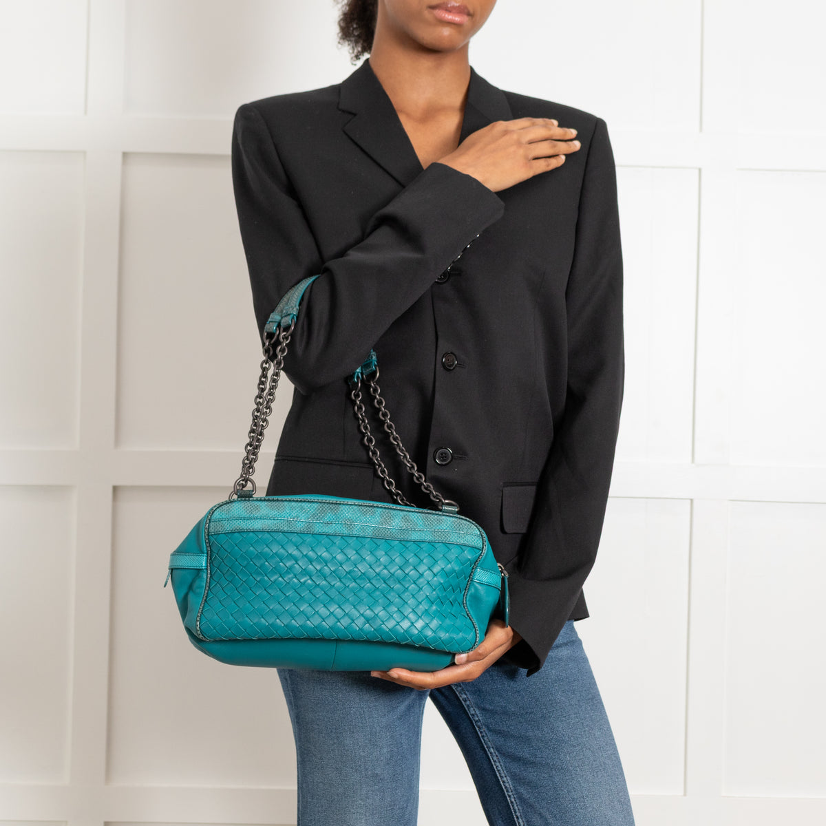 Bottega Veneta Turqouise Intrecciato Shoulder Bag