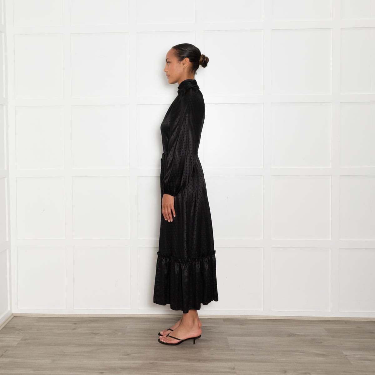 Zimmermann Black Silk High Neck Polka Dot Midi Dress