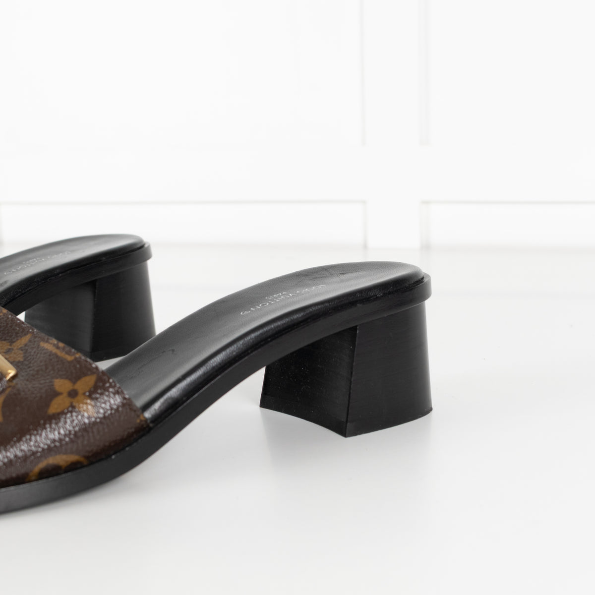 Louis Vuitton Brown Monogram Gold Lock It Heeled Mules