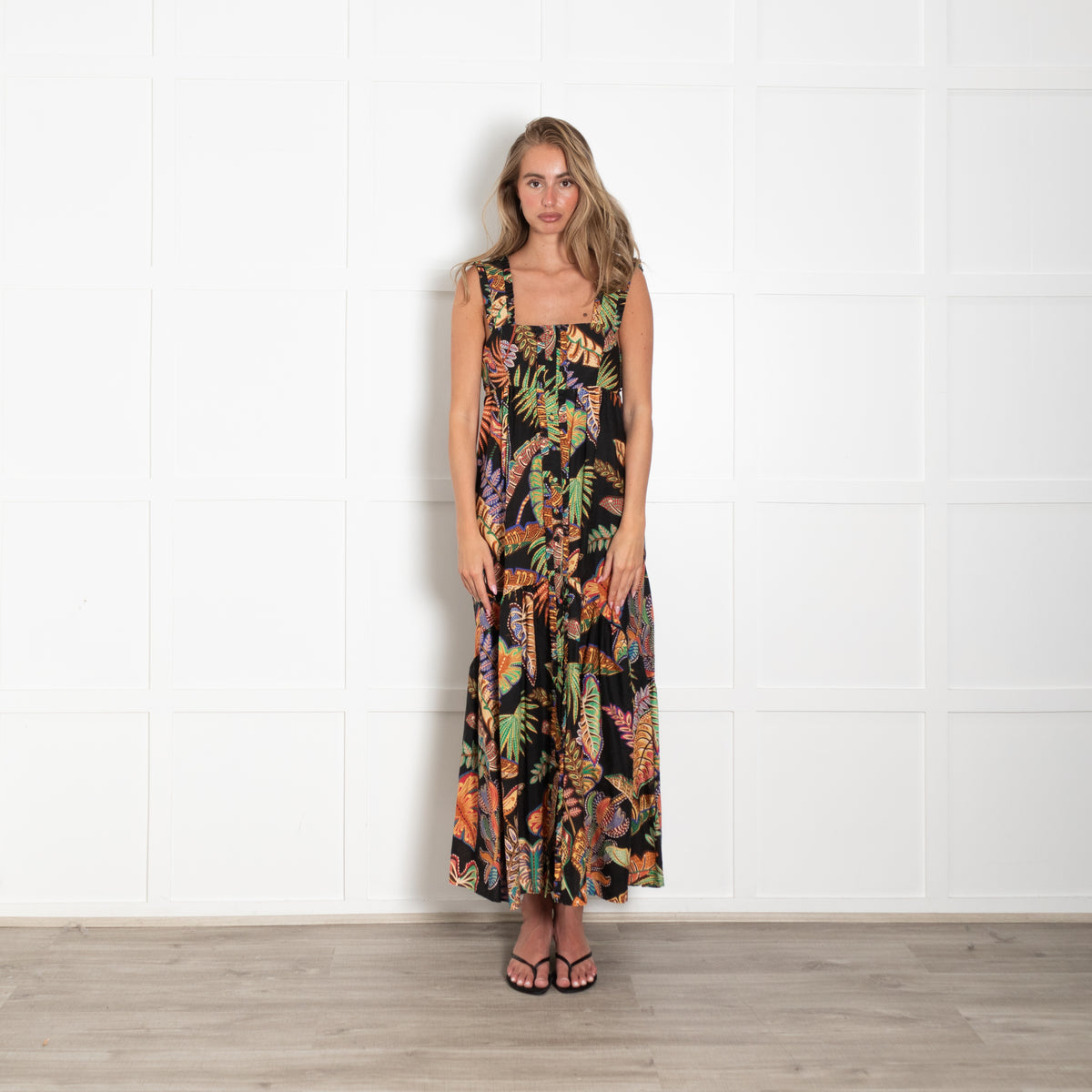 Farm Rio Cool Foliage Black & Multicoloured Pattern Sleeveless Maxi Dress