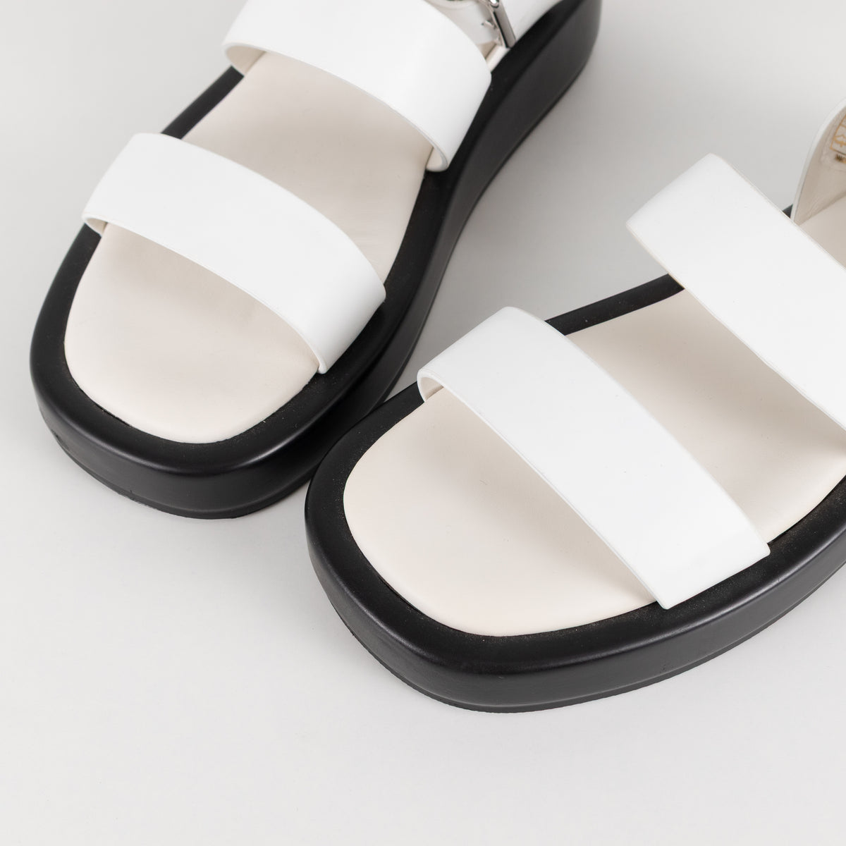 BOSS White Leather Ankle Strap Sandal