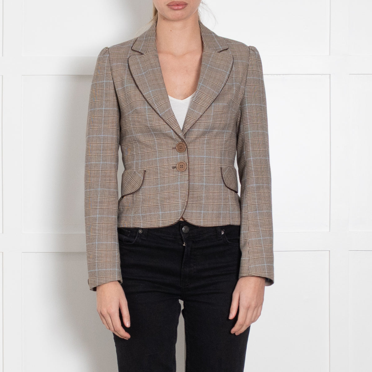 Joseph Beige Brown Check Blazer Jacket