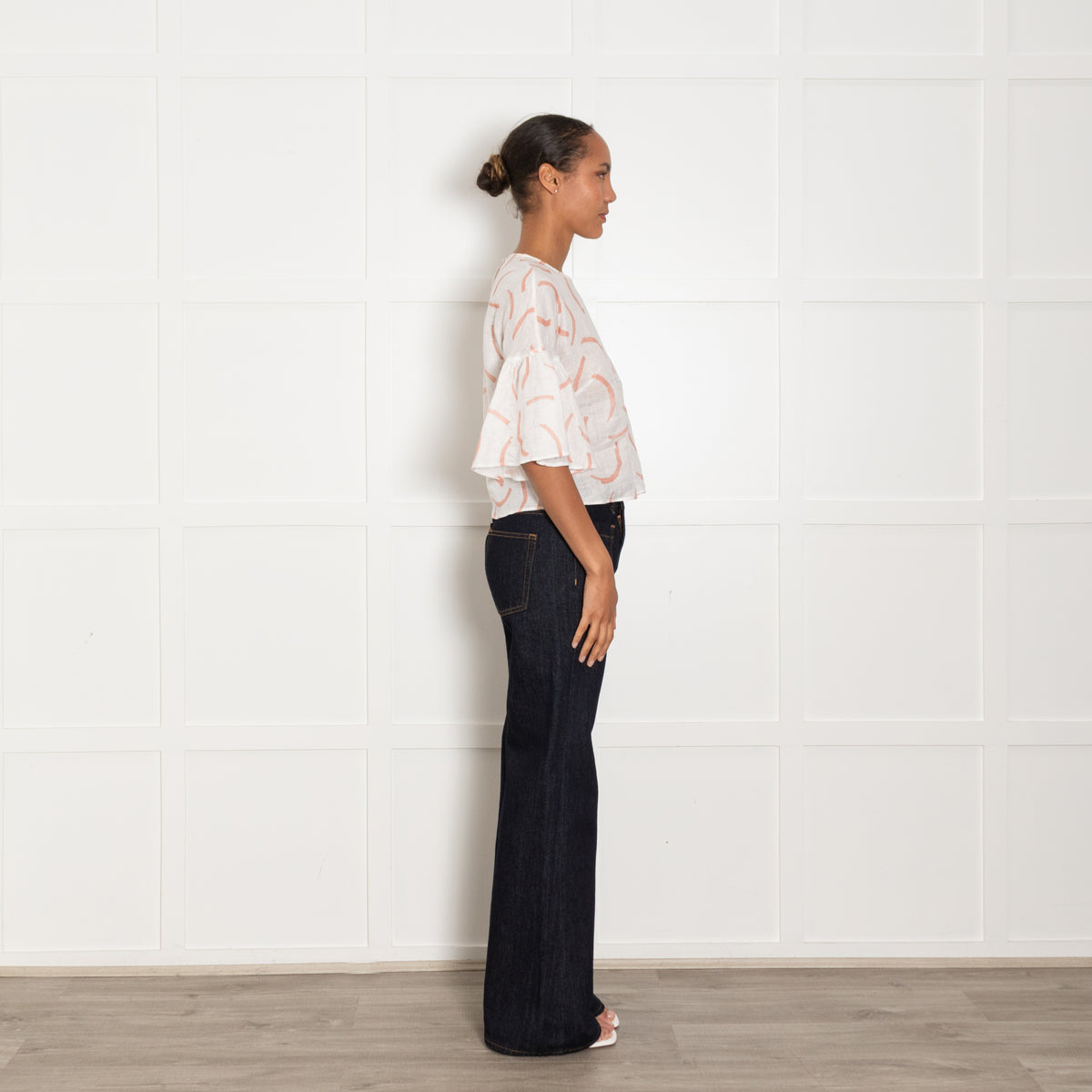 The Fold White Rust Print Linen Top