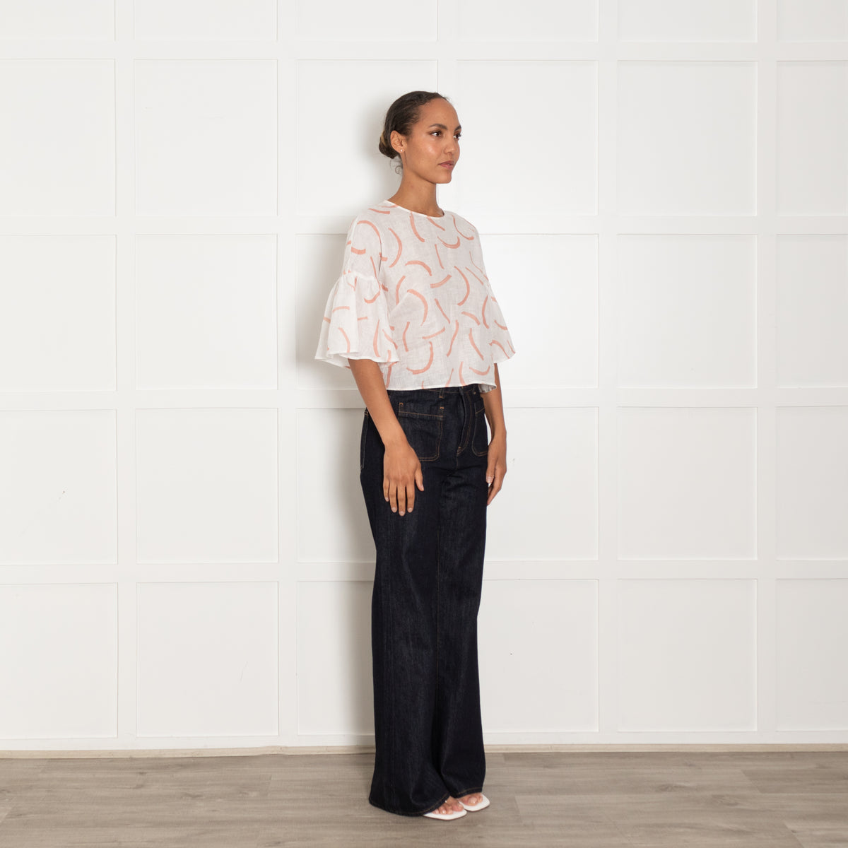 The Fold White Rust Print Linen Top