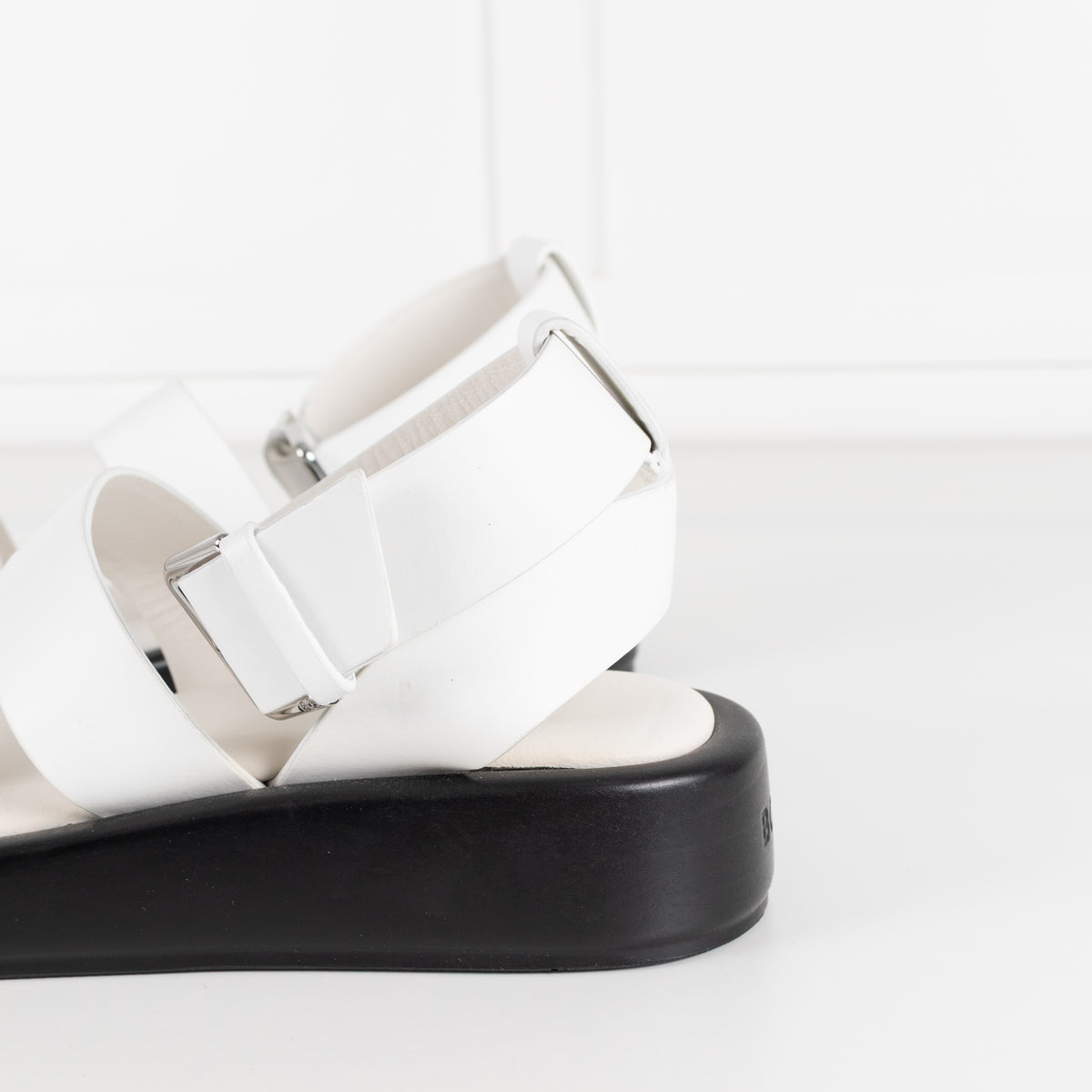 BOSS White Leather Ankle Strap Sandal