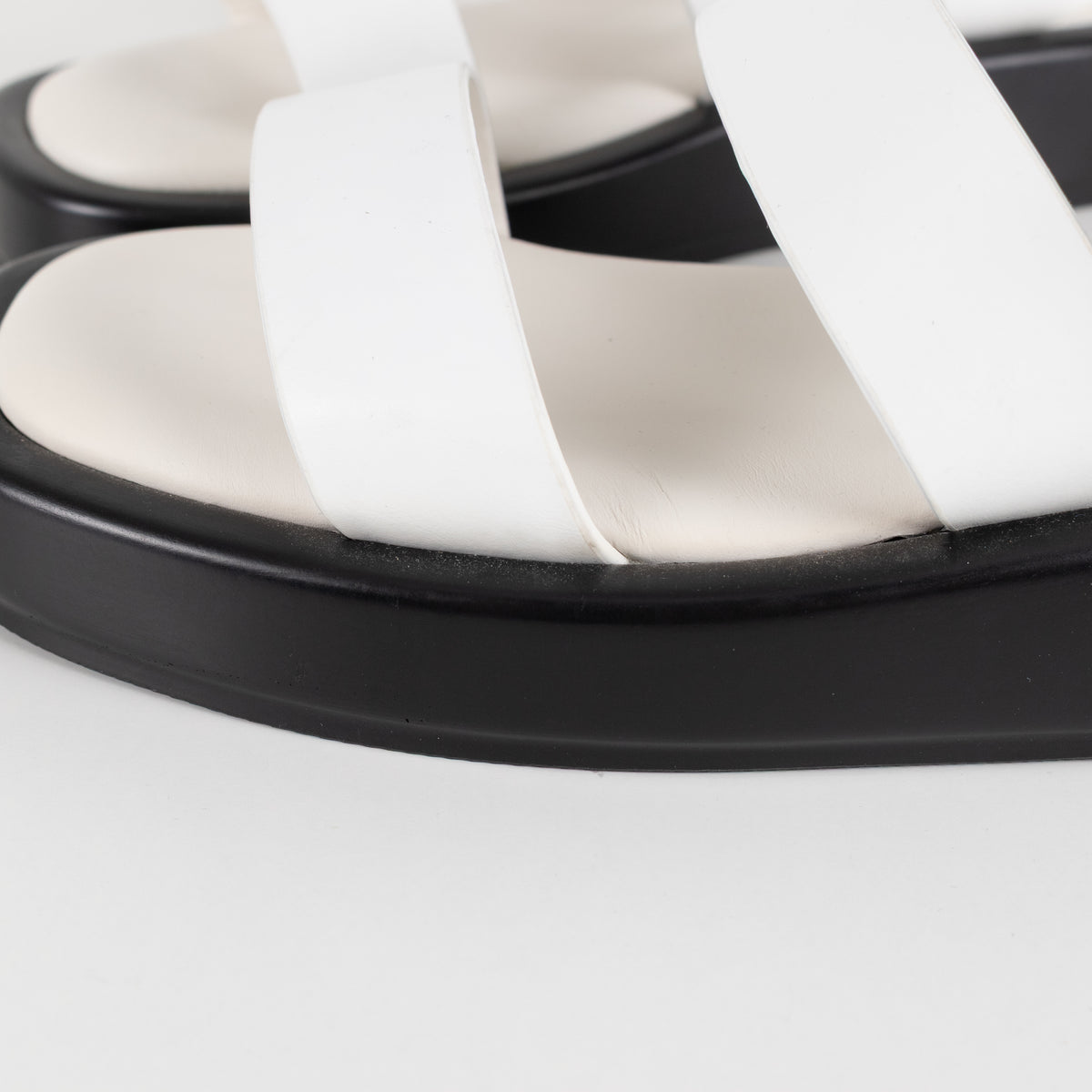 BOSS White Leather Ankle Strap Sandal