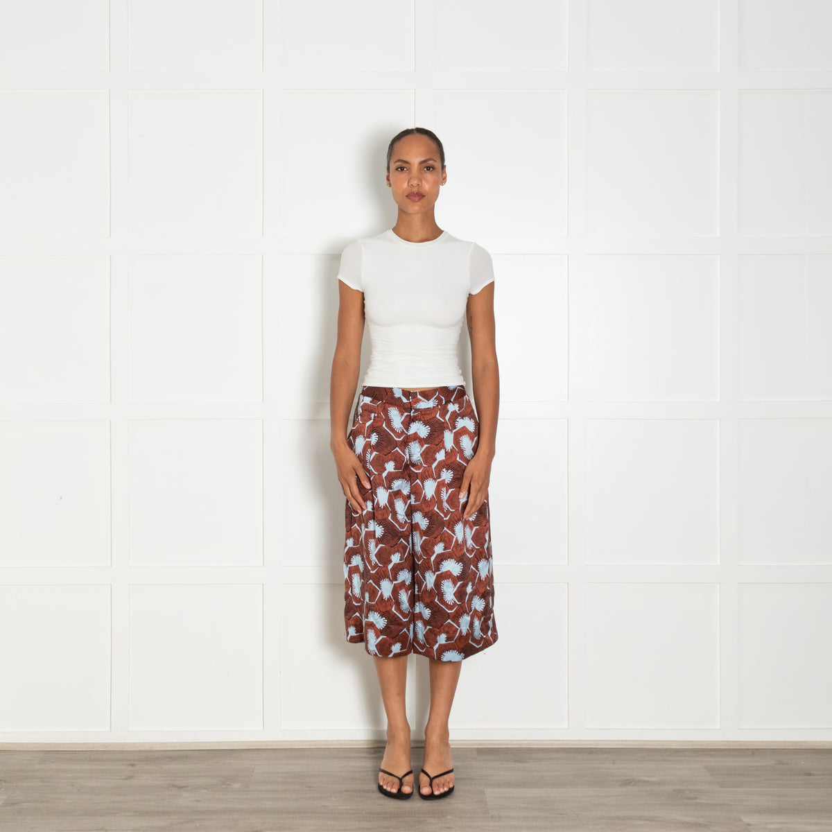 Equipment Brown Blue Silk Long Shorts