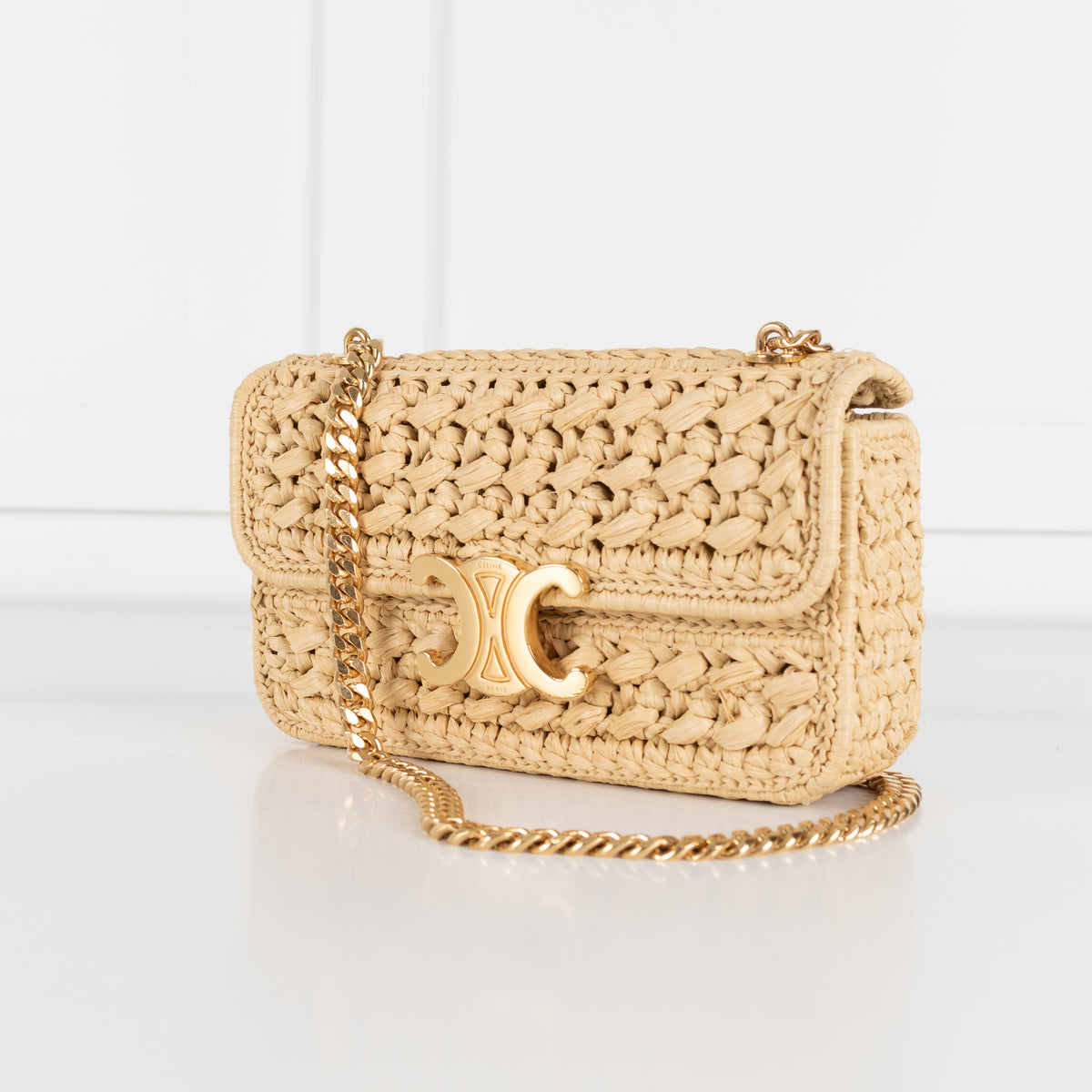 Celine Triomphe Raffia Chain Strap Bag