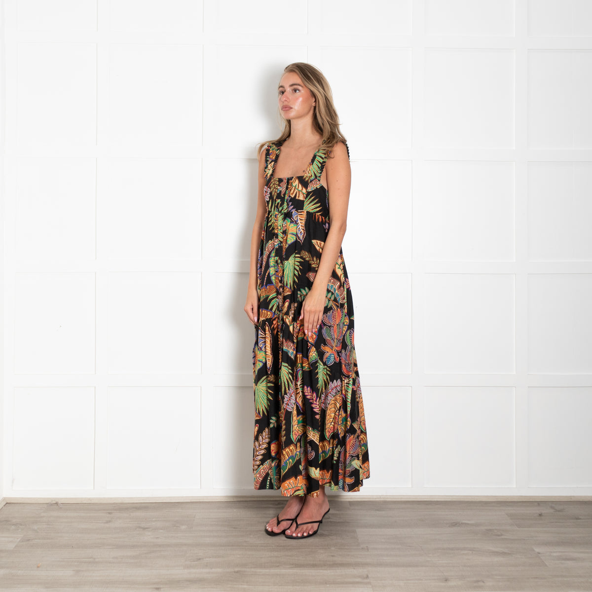 Farm Rio Cool Foliage Black & Multicoloured Pattern Sleeveless Maxi Dress