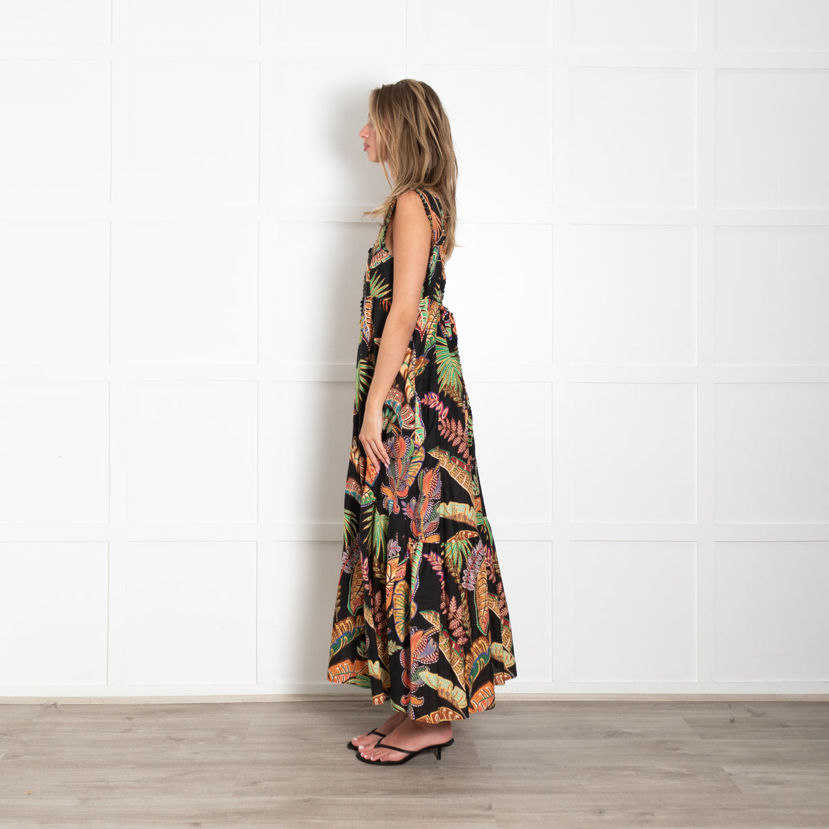Farm Rio Cool Foliage Black & Multicoloured Pattern Sleeveless Maxi Dress