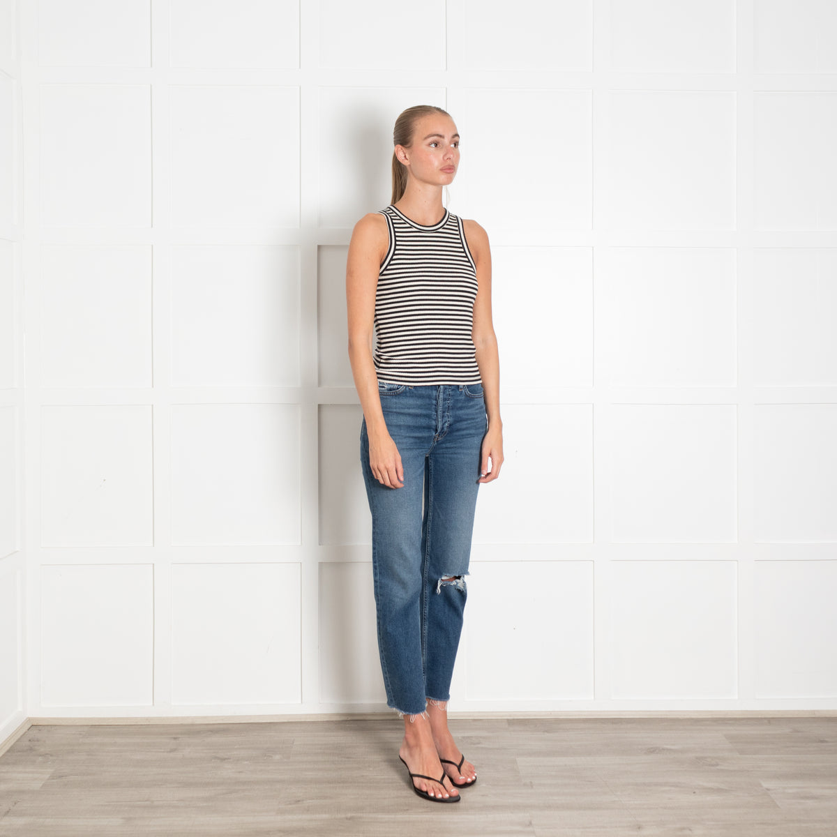 Rails Black and Cream Ribbed Stripe Vest