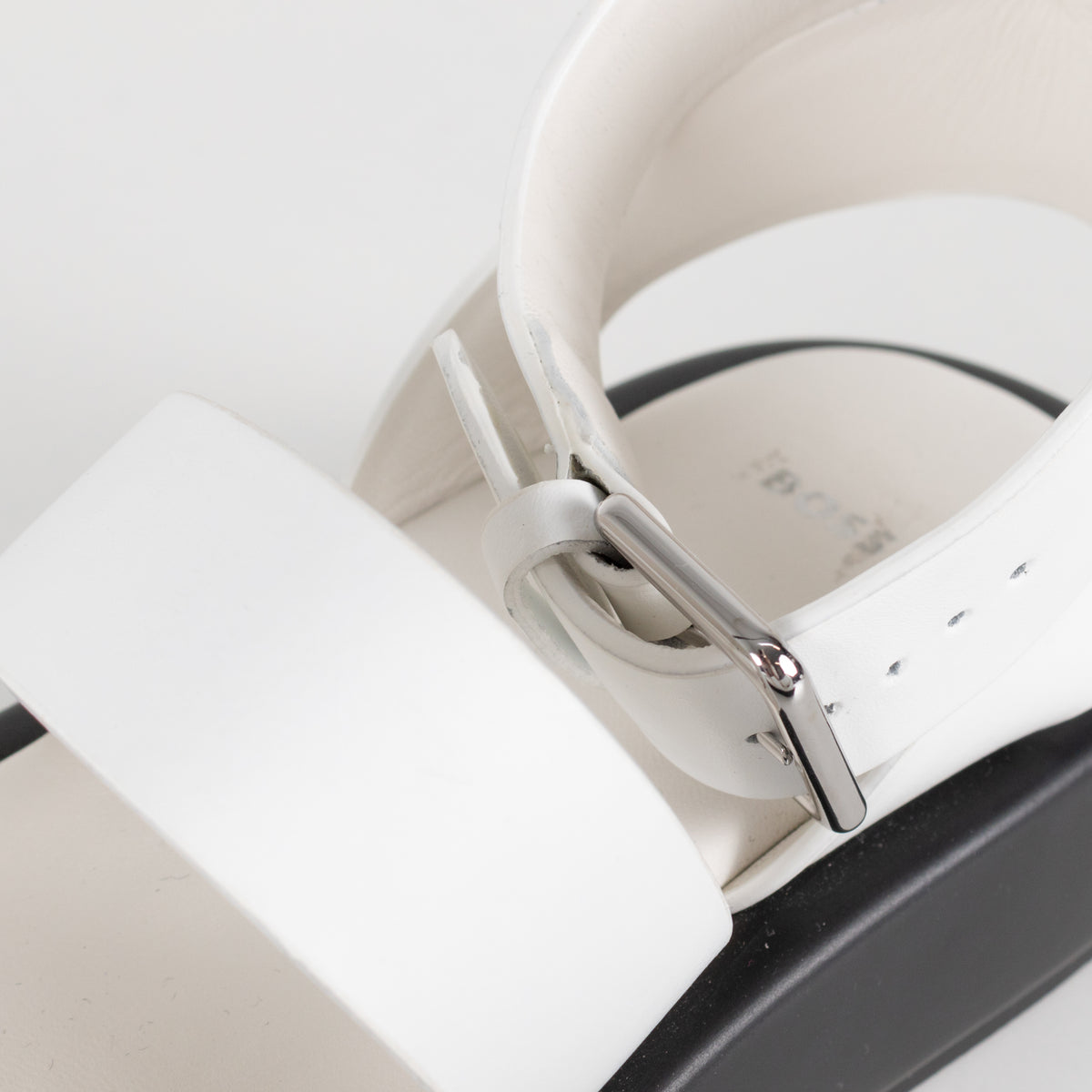 BOSS White Leather Ankle Strap Sandal