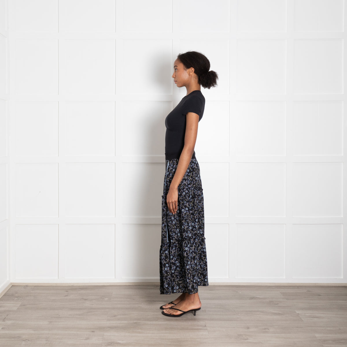 Me + Em Black Blue Green Floral Maxi Skirt