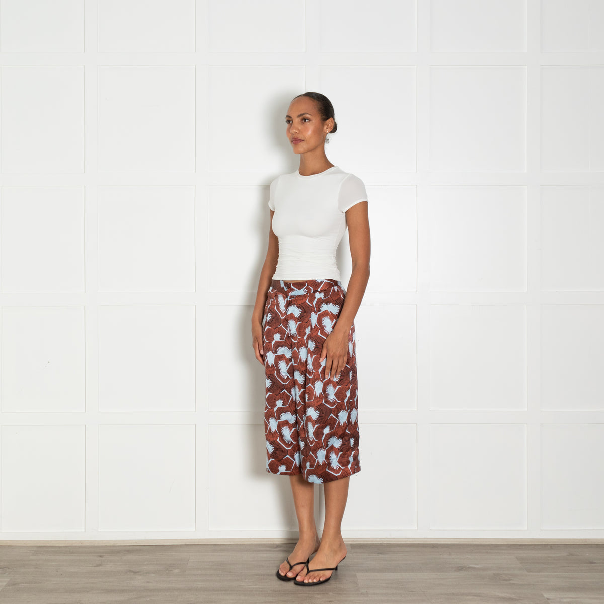 Equipment Brown Blue Silk Long Shorts