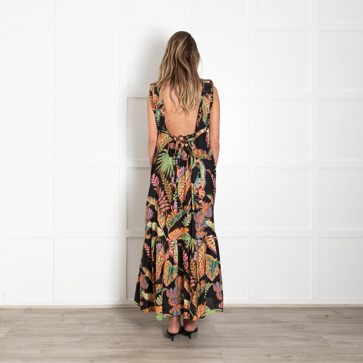 Farm Rio Cool Foliage Black & Multicoloured Pattern Sleeveless Maxi Dress