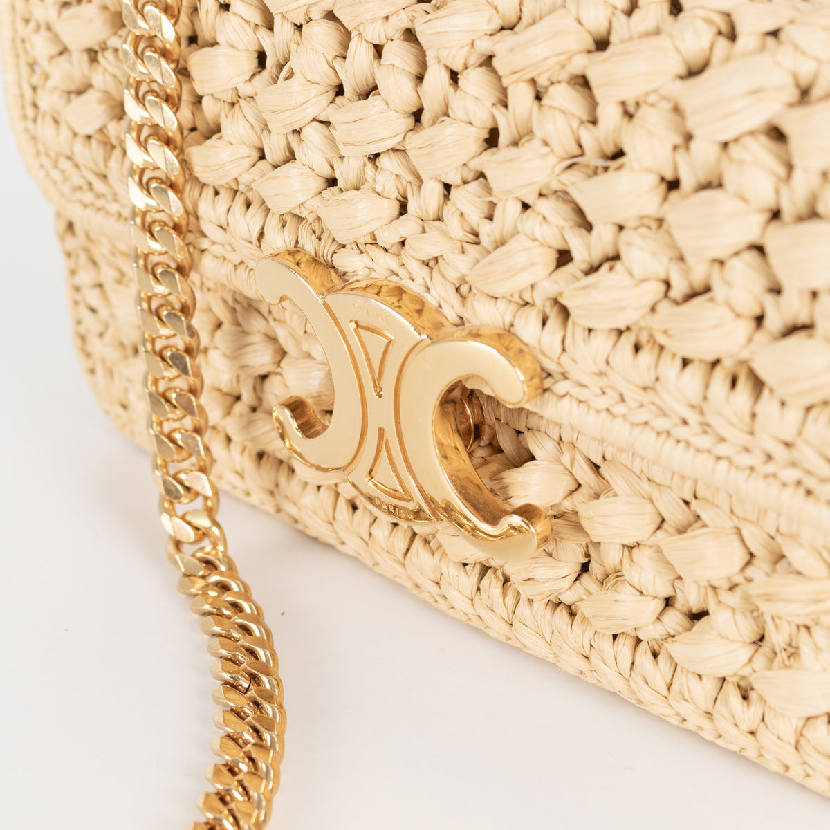 Celine Triomphe Raffia Chain Strap Bag