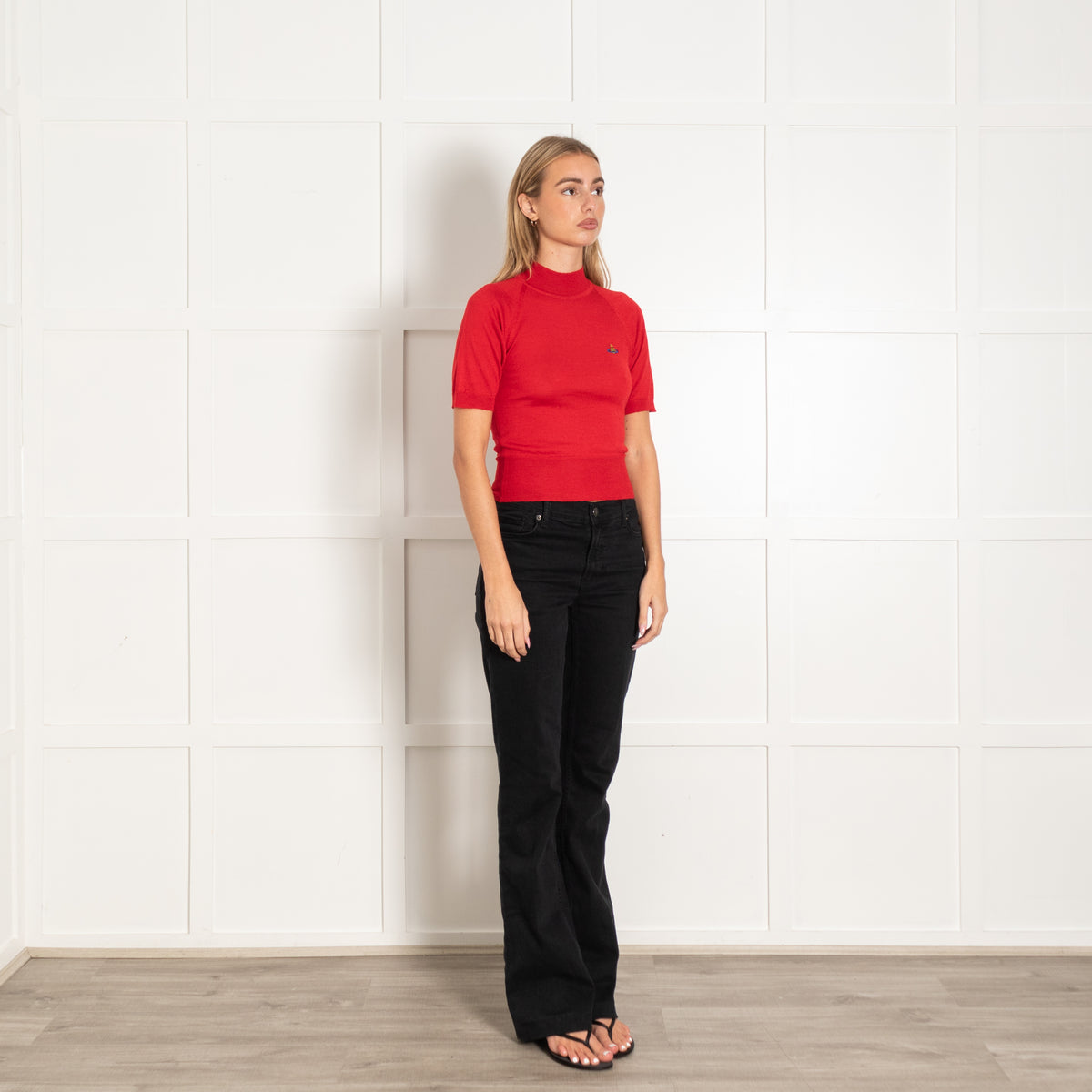 Vivienne Westwood Red Wool Blend Short-Sleeved Turtleneck Sweater