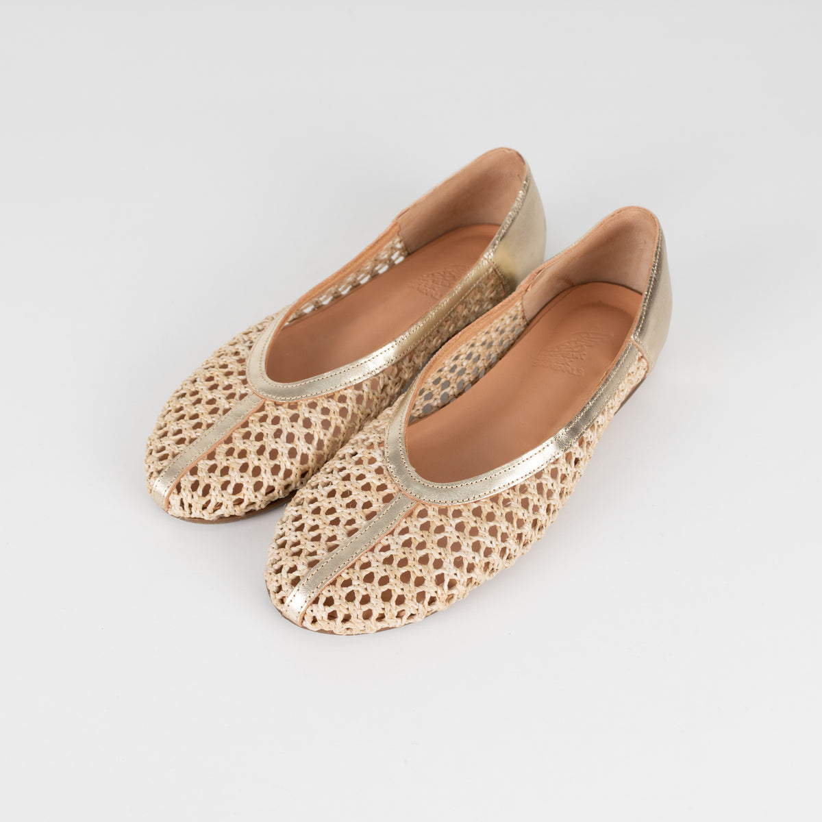 Ancient Greek Sandals Beige Raffia Gold Leather Trim Shoes