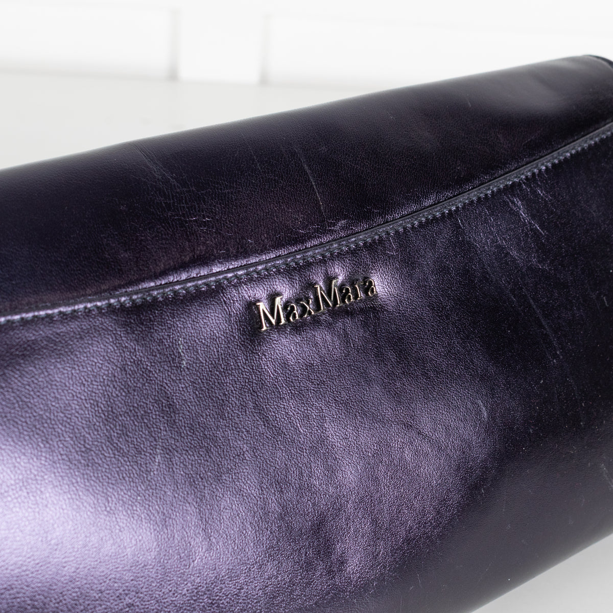 Max Mara Navy Purple Metallic Clutch Bag