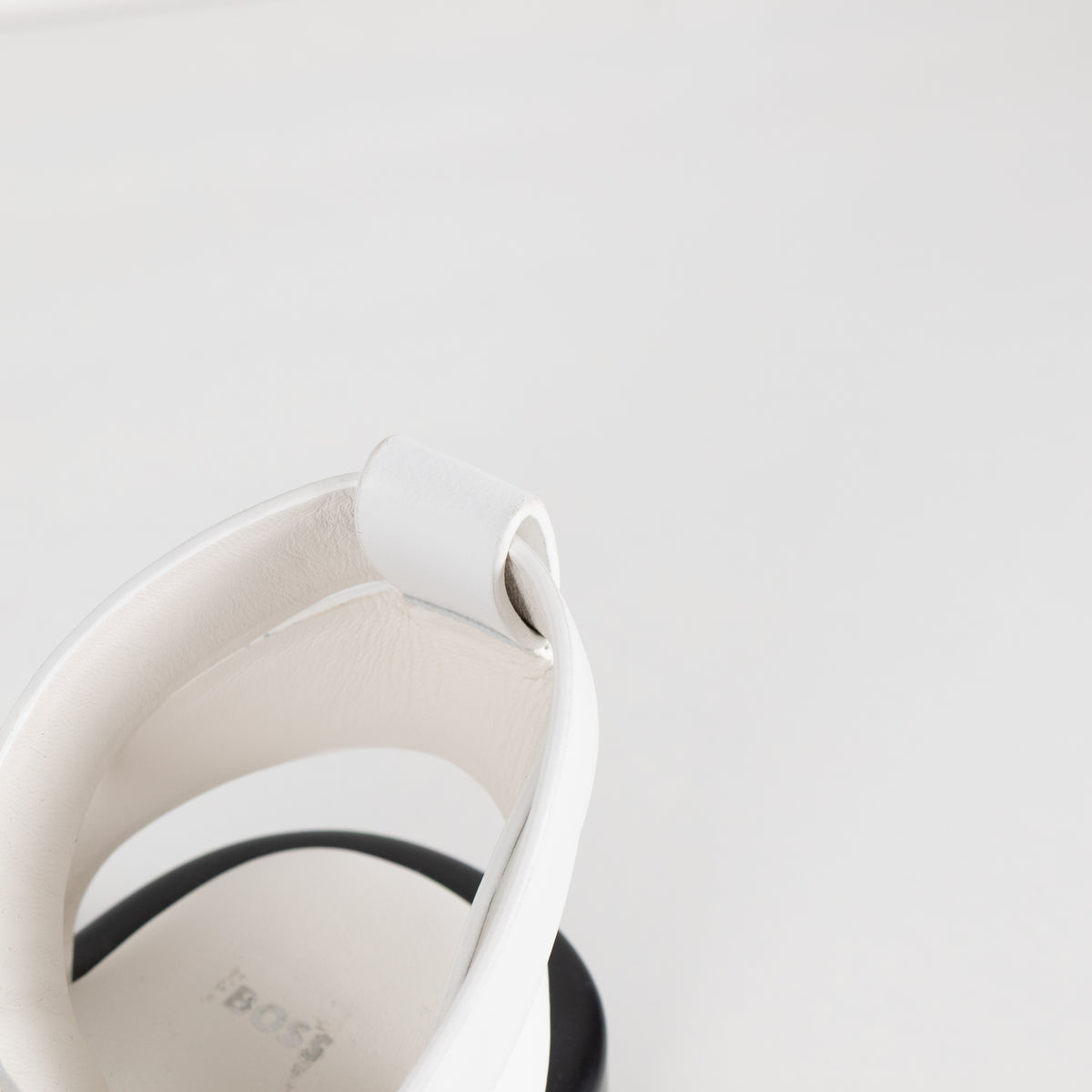 BOSS White Leather Ankle Strap Sandal