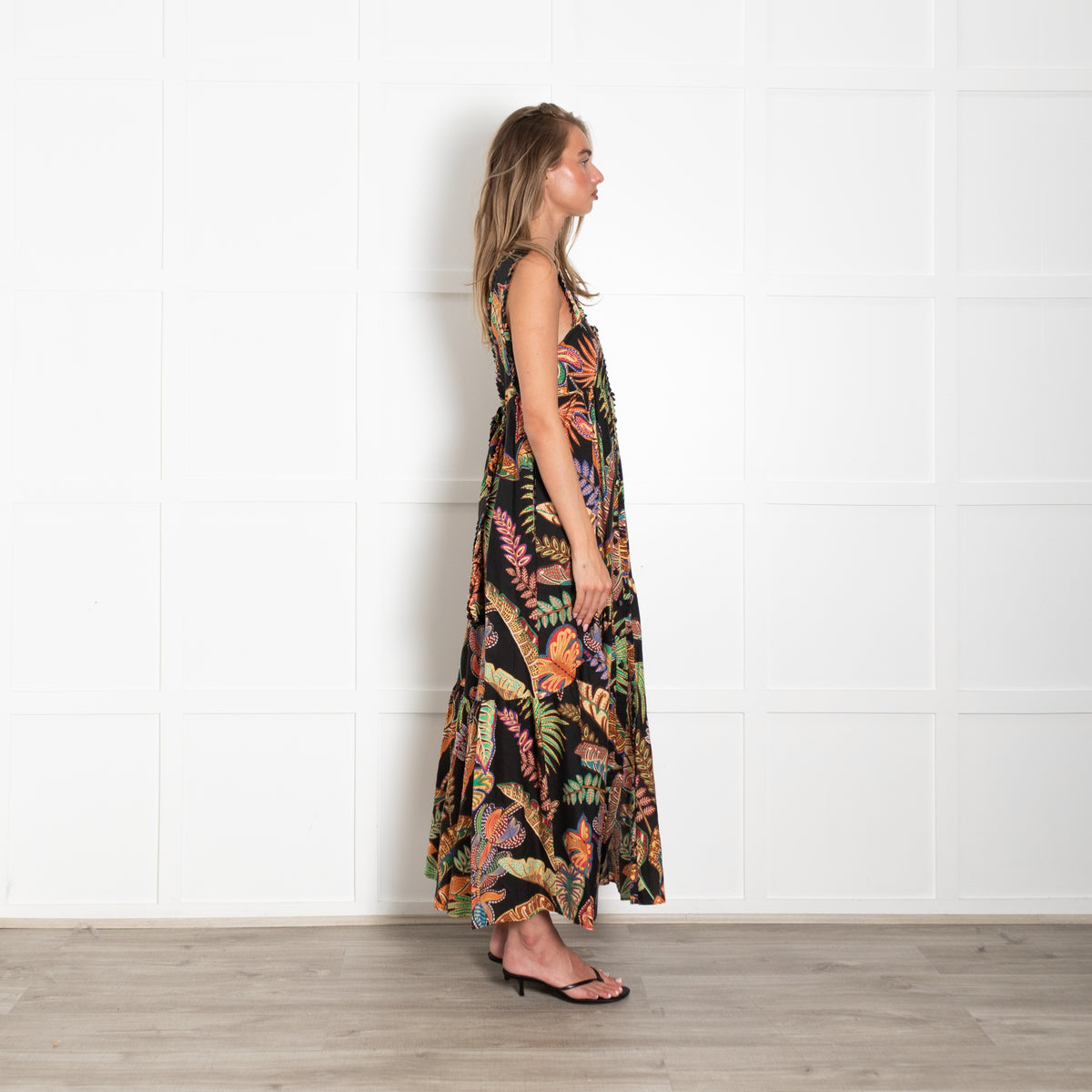 Farm Rio Cool Foliage Black & Multicoloured Pattern Sleeveless Maxi Dress