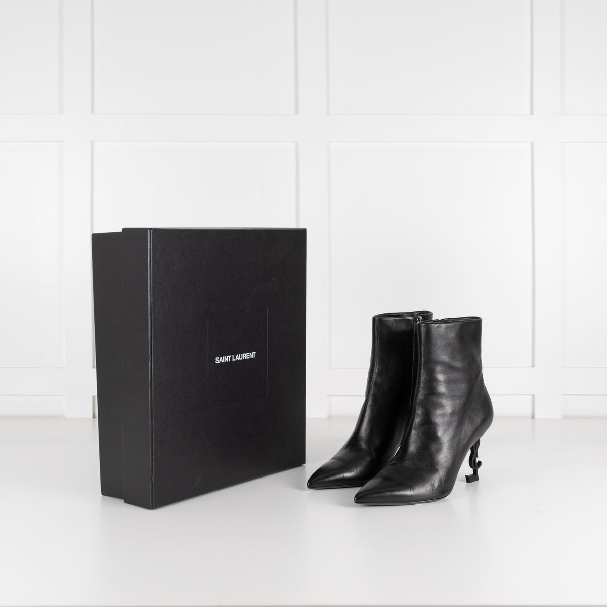 Saint Laurent Black Opyum Ankle Boots With Sculpted Heel