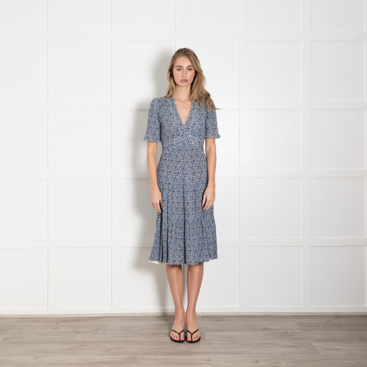 Tory Burch White Blue Ditzy Floral Short Sleeve Dress