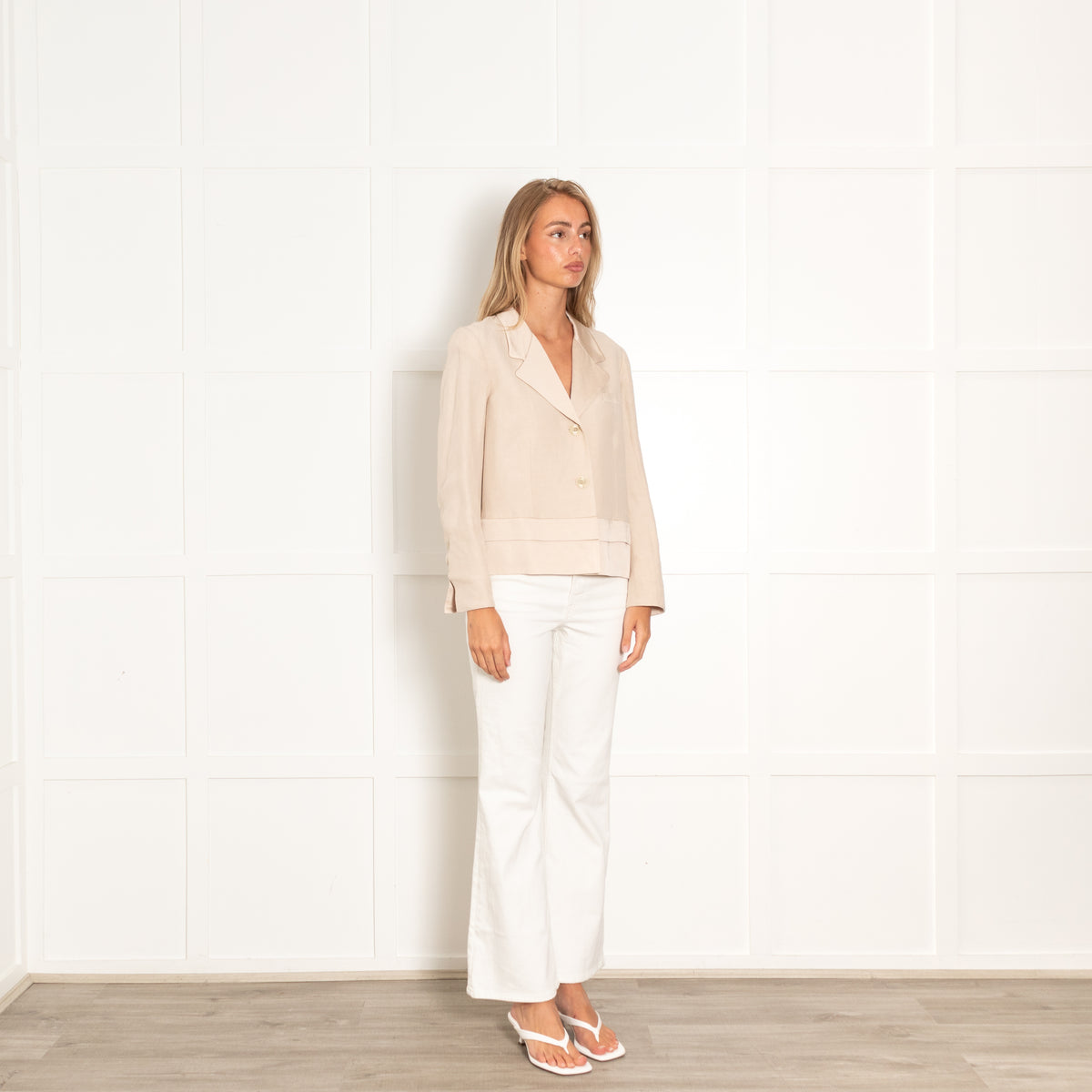 Twinset Cream Cropped Blazer With Contrast Hem