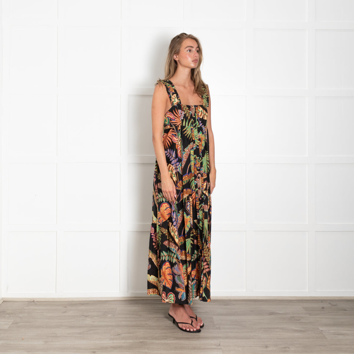 Farm Rio Cool Foliage Black & Multicoloured Pattern Sleeveless Maxi Dress