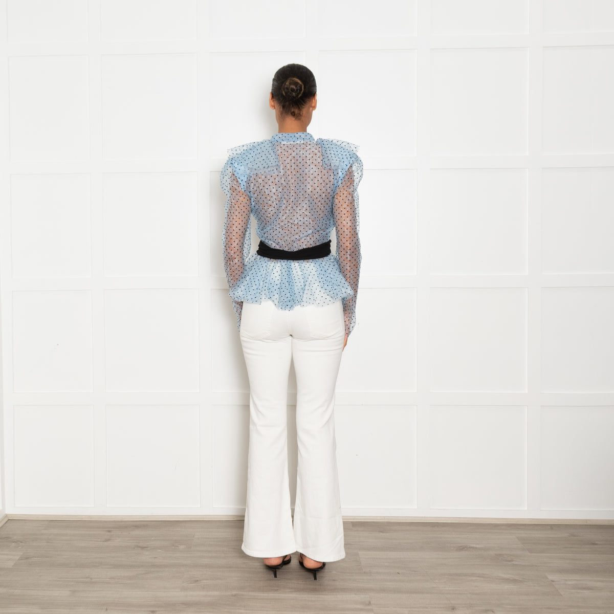 Philosophy Blue Net Polka Dot Top with Puff Sleeves