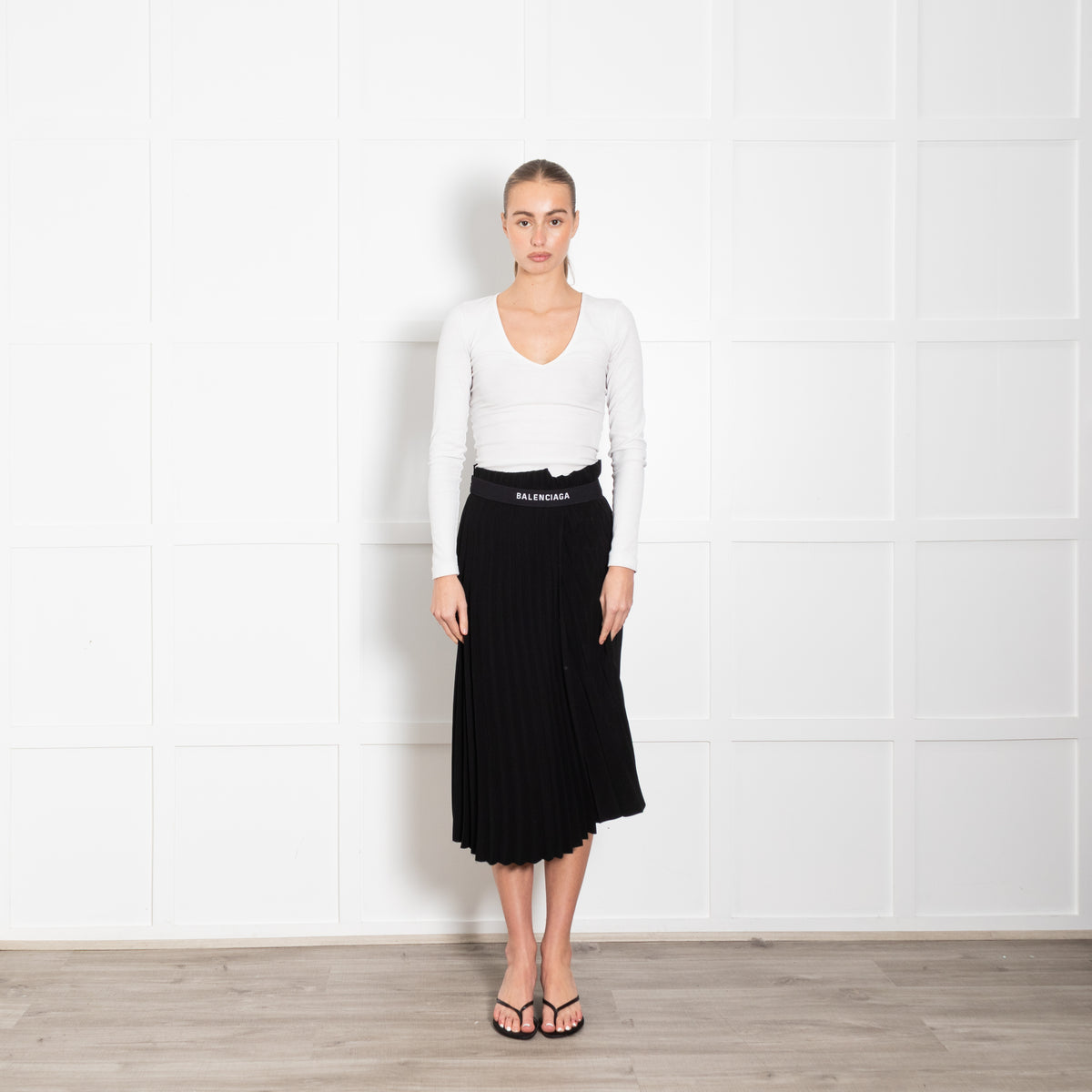 Balenciaga Black Pleated Logo Kilt Skirt