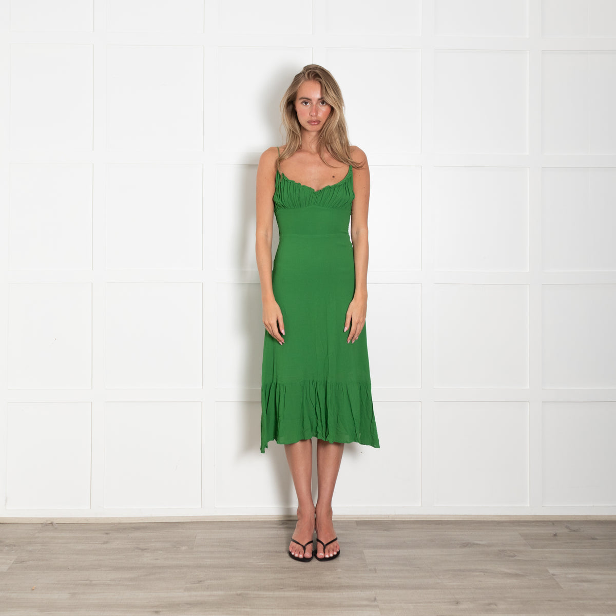 Reformation Green Tie Shoulder Strap Dress